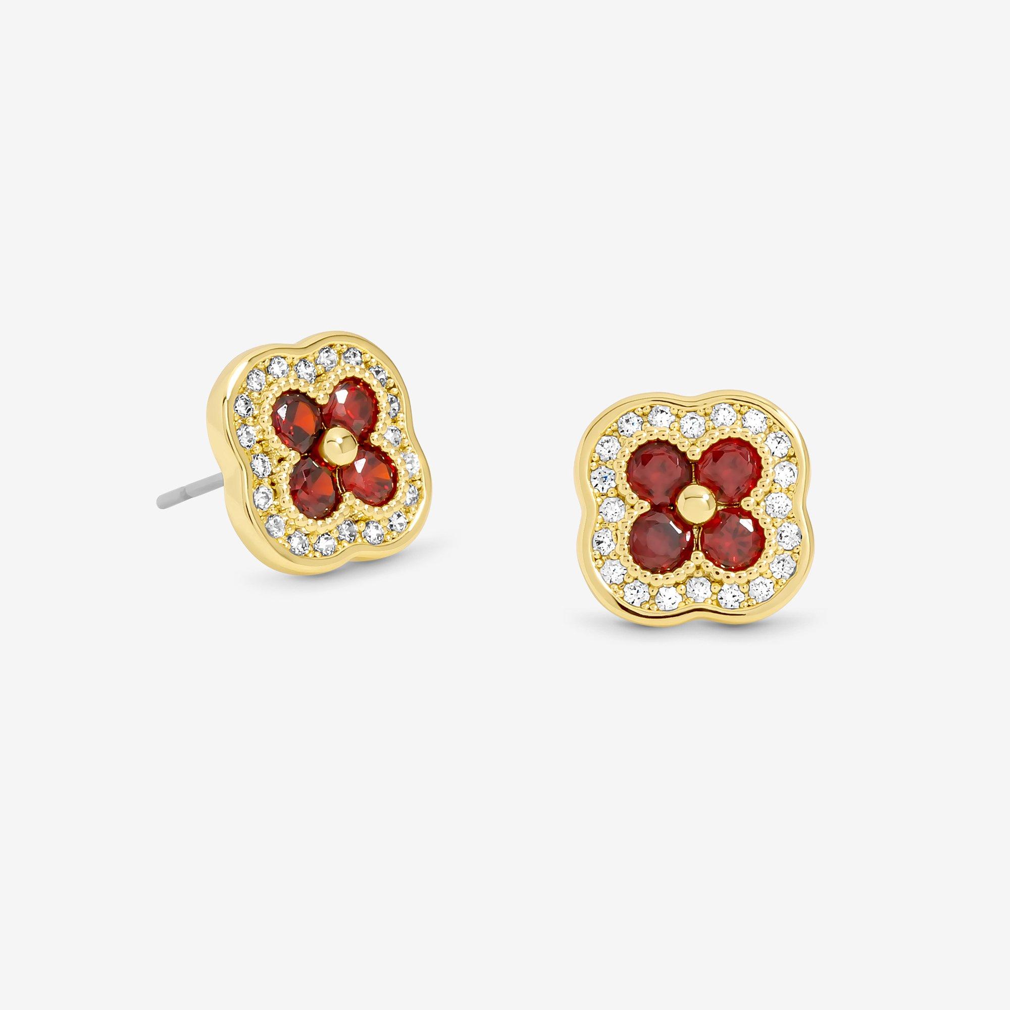 Gold - Jon Richard - 14K Gold Plated Crystal and Ruby Clover Studs - 1