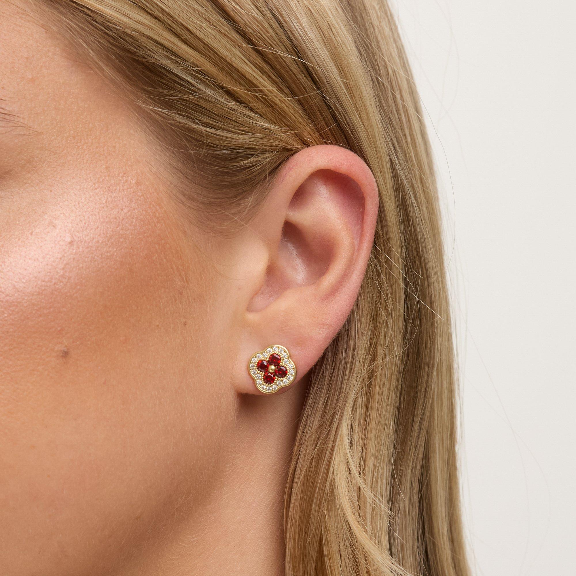 Gold - Jon Richard - 14K Gold Plated Crystal and Ruby Clover Studs - 2