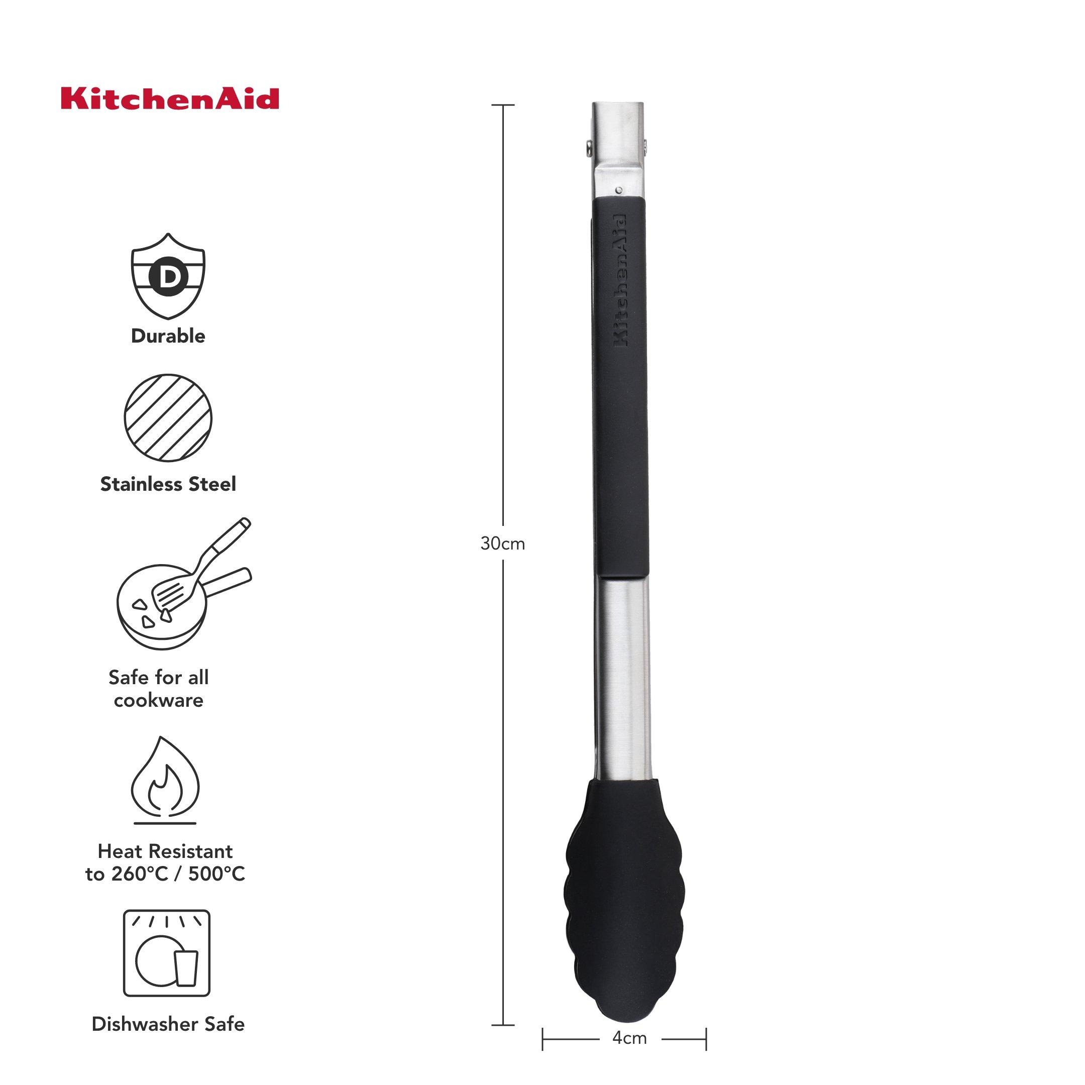Black - KitchenAid - Silicone-Tipped Side-Locking Tongs - 4