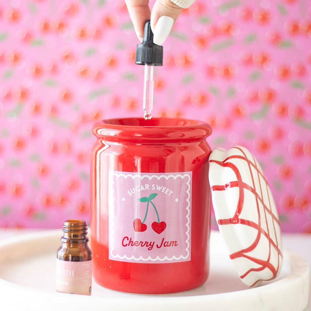 Something Different  Cherry Jam Jar Oil Burner And Wax Warmer - Red