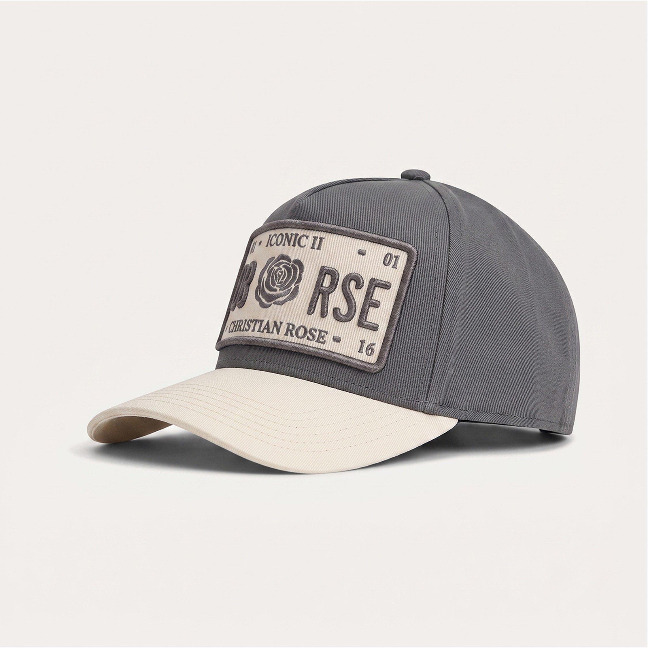 Grey / Cream - Christian Rose - Contrast Iconic II Plate Trucker Cap - 2