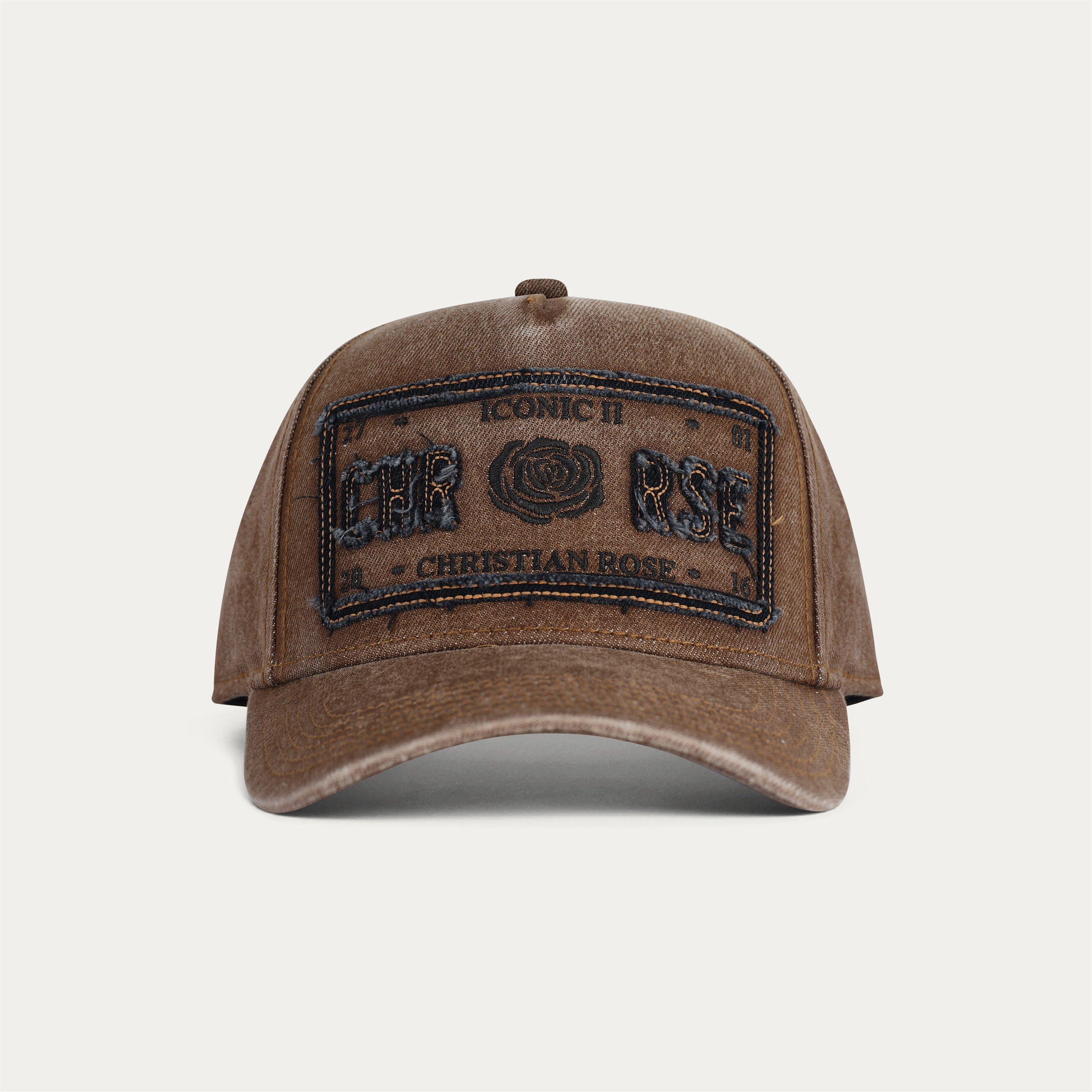 Brown Wash - Christian Rose - Denim Iconic II Plate Trucker Cap - 1