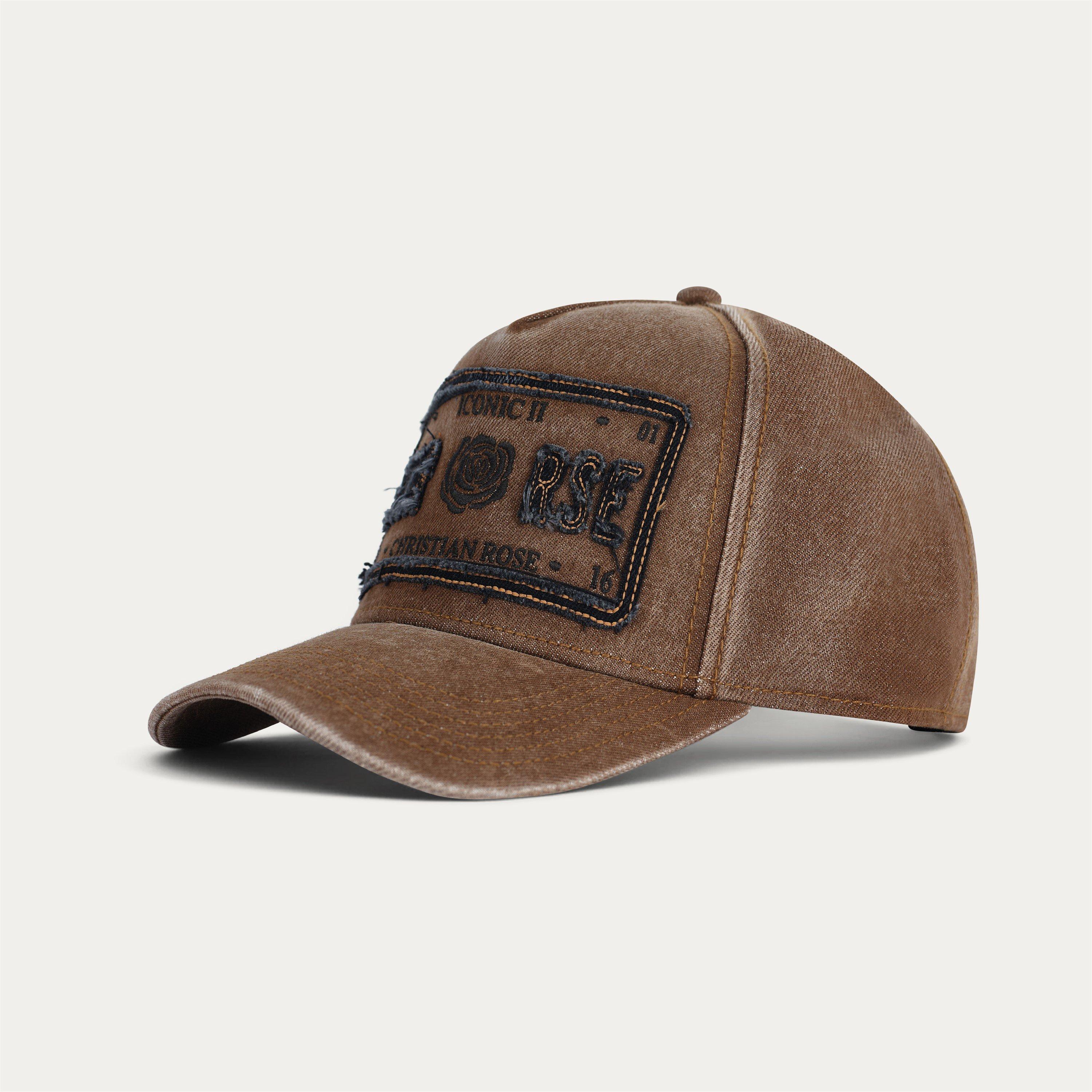 Brown Wash - Christian Rose - Denim Iconic II Plate Trucker Cap - 2