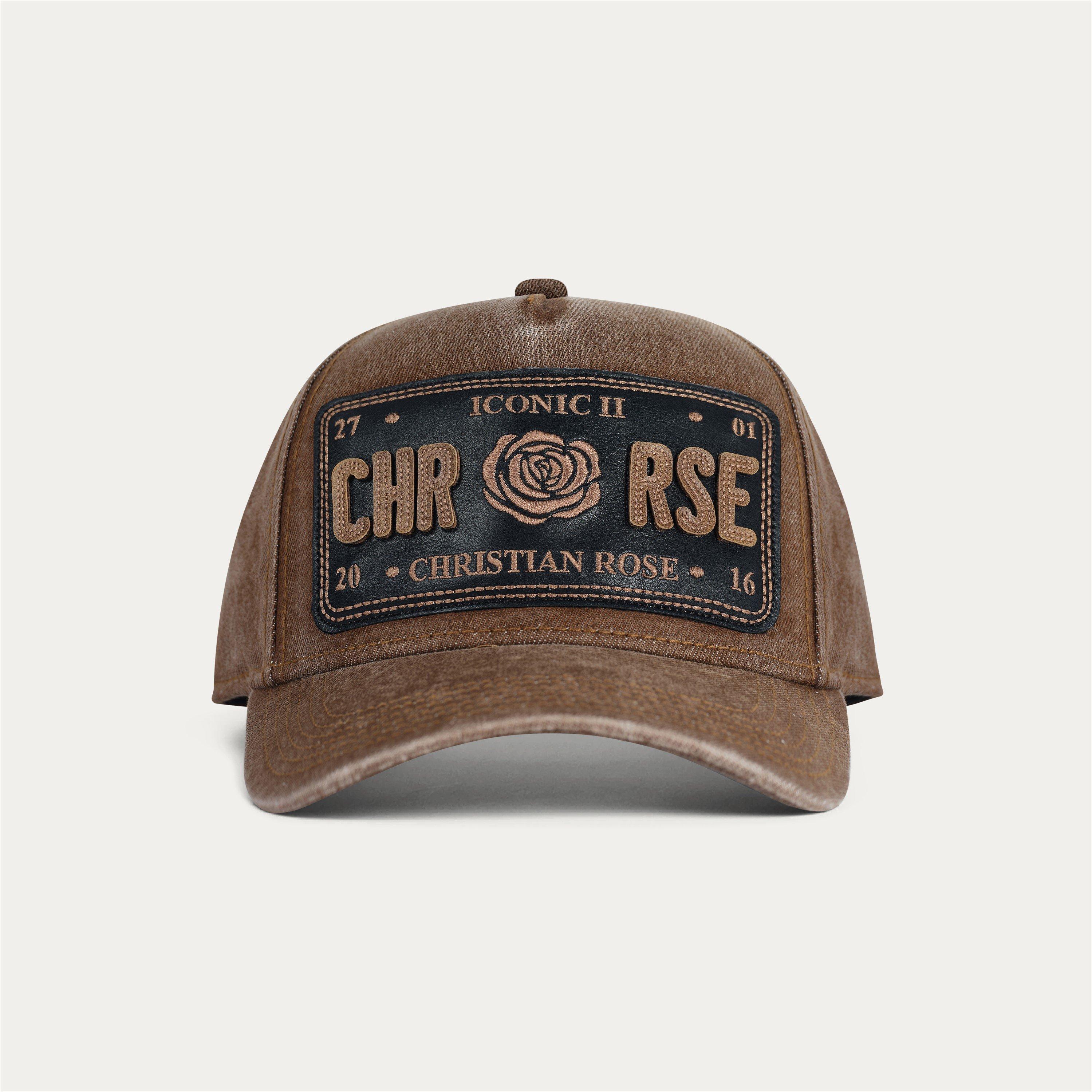 Brown / Brown - Christian Rose - Leather Iconic II Plate Trucker Cap - 1