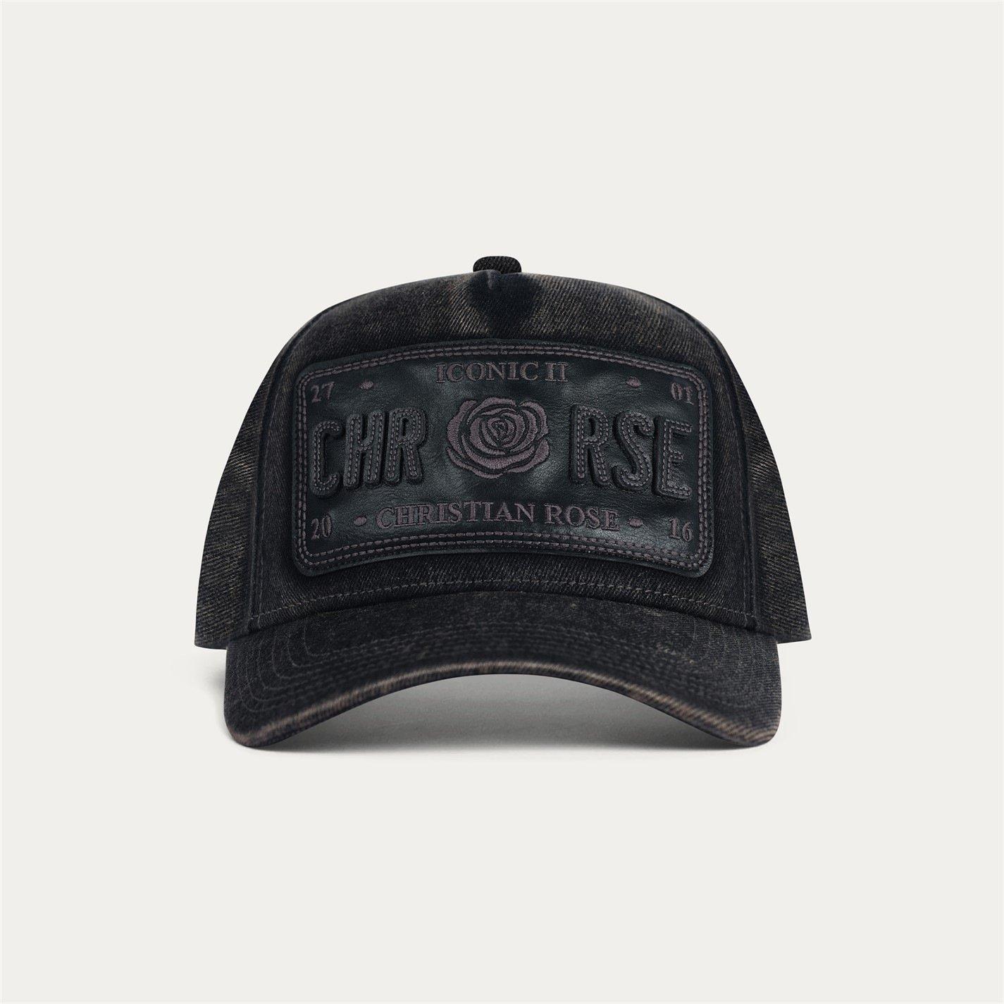 Schwarz / Schwarz - Christian Rose - Iconic II Leather Plate Cap - 2