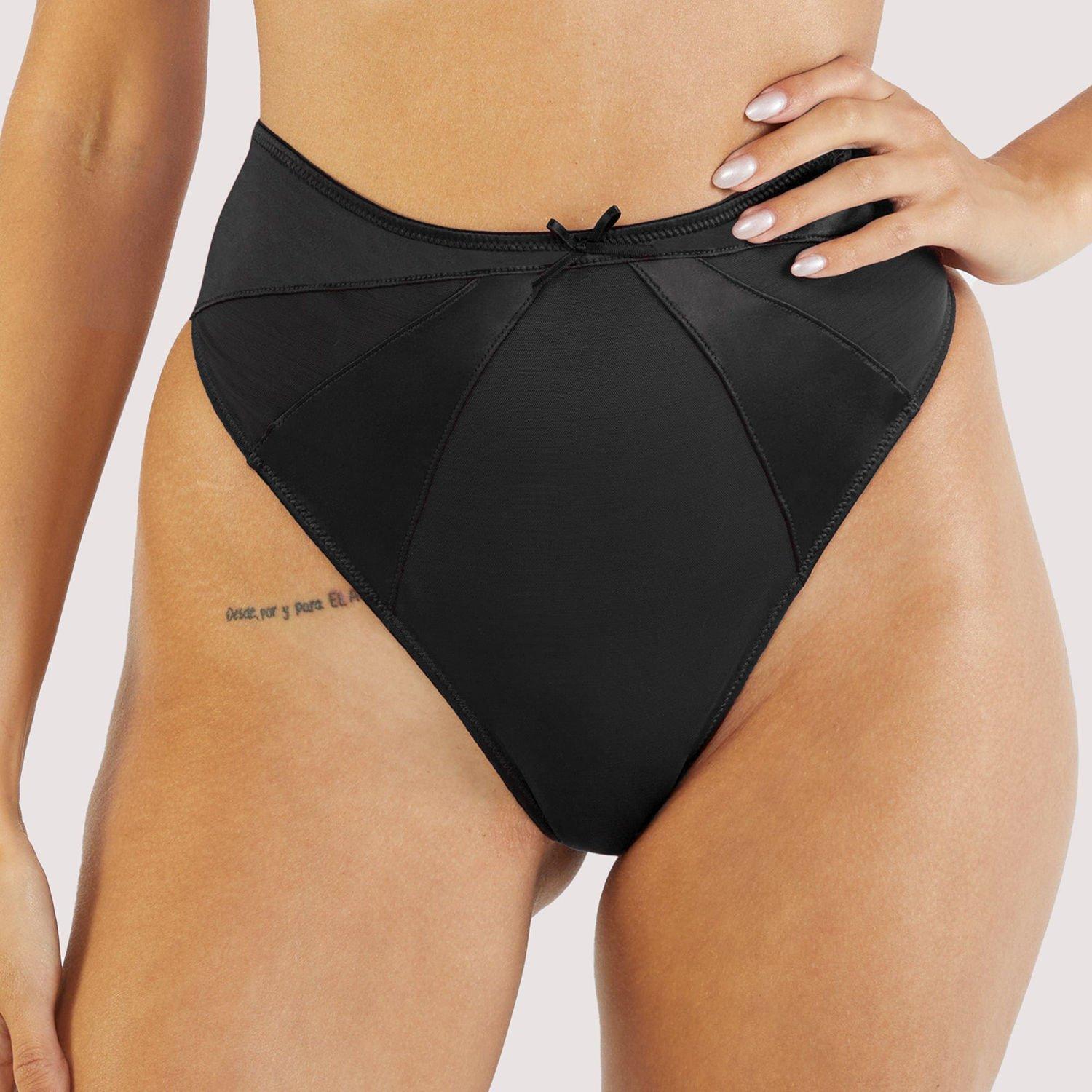 Black - Playful Promises - Etta Black Mesh & Satin High Waist  Thong - 1