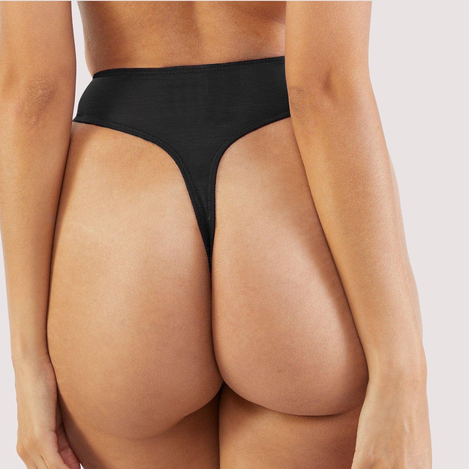 Black - Playful Promises - Etta Black Mesh & Satin High Waist  Thong - 3