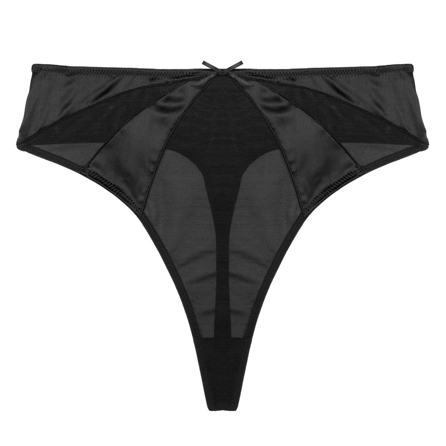 Black - Playful Promises - Etta Black Mesh & Satin High Waist  Thong - 4