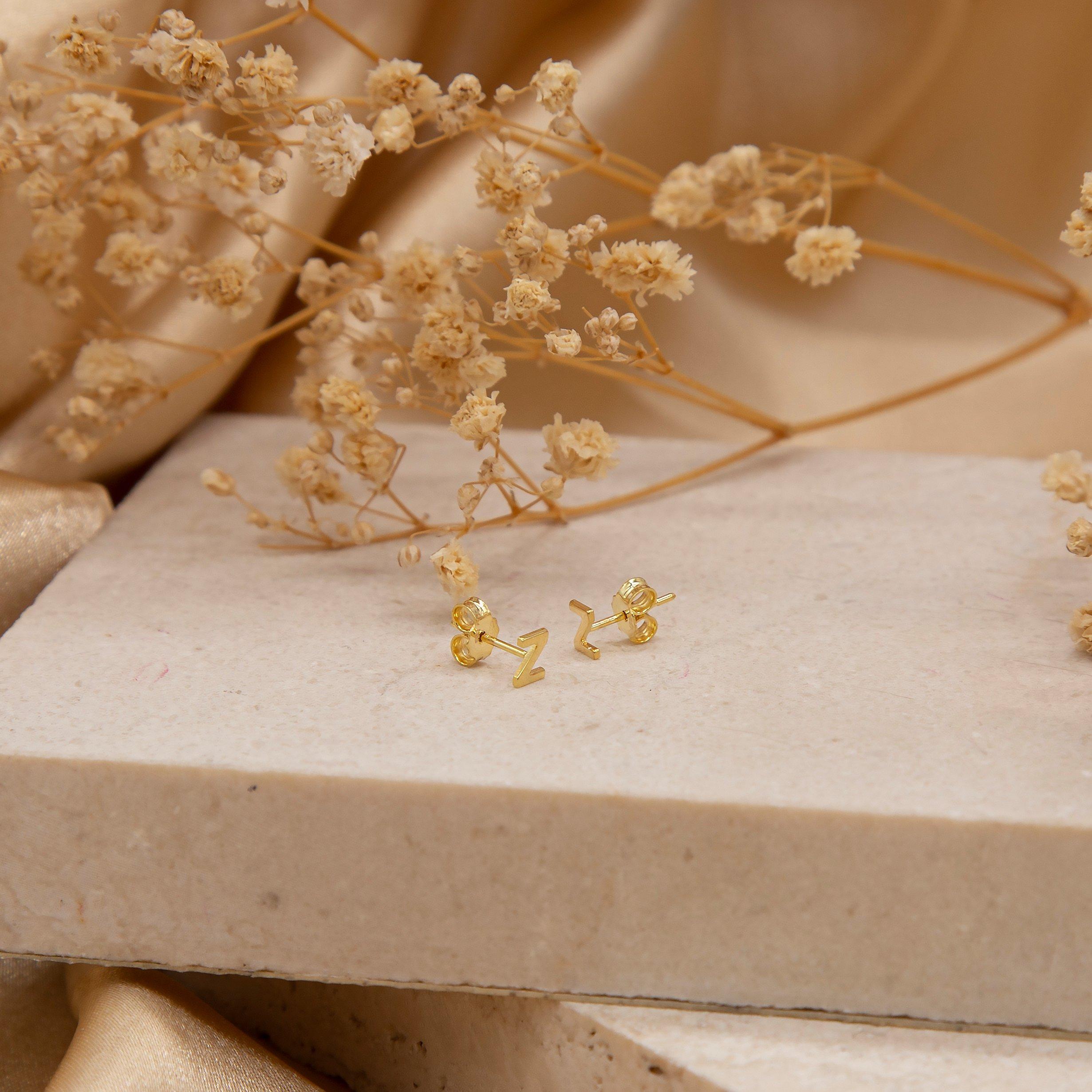 Yellow Gold - Be You - 9ct Gold Initial Stud Earrings - 14