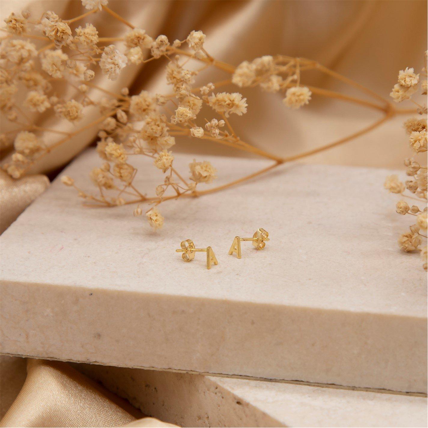 Yellow Gold - Be You - 9ct Gold Initial Stud Earrings - 3