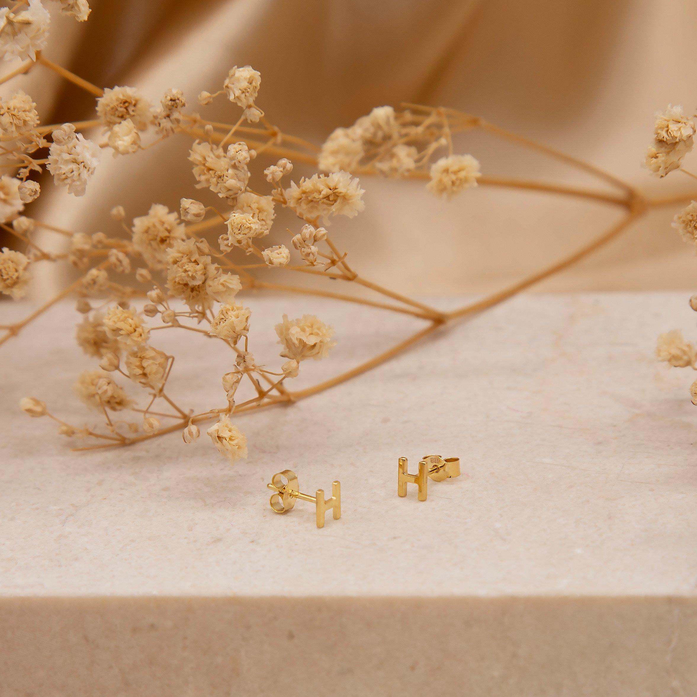 Yellow Gold - Be You - 9ct Gold Initial Stud Earrings - 8