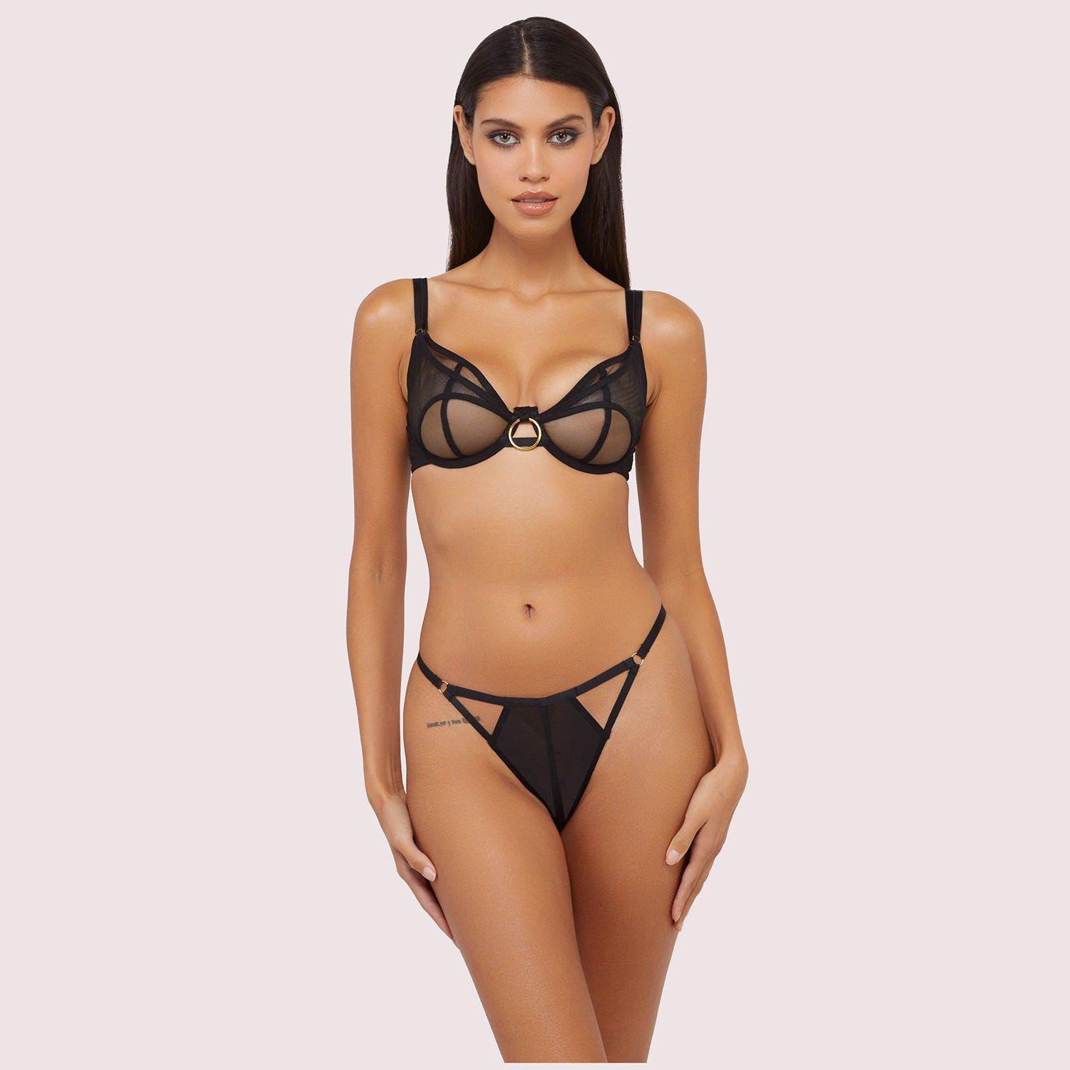 Black - Wolf and Whistle - Emilia Black Mesh Thong - 3