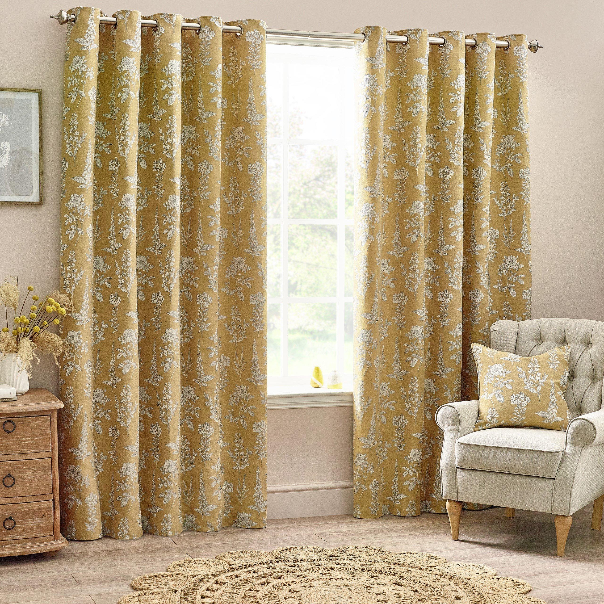 Wylder  Sophia Floral Jacquard Eyelet Curtains - Gold - 168 x 183c
