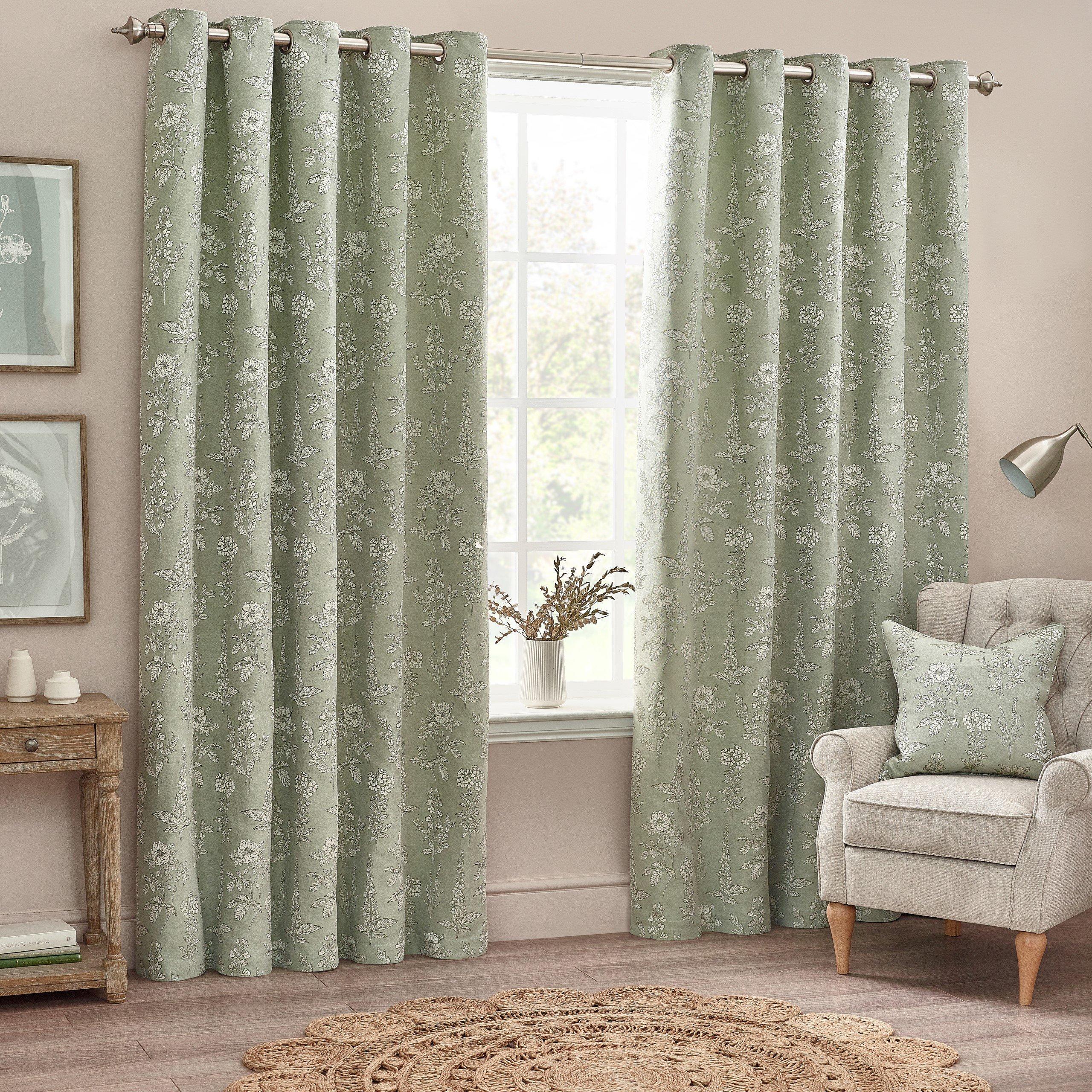 Wylder  Sophia Floral Jacquard Eyelet Curtains - Sage - 117 x 137c