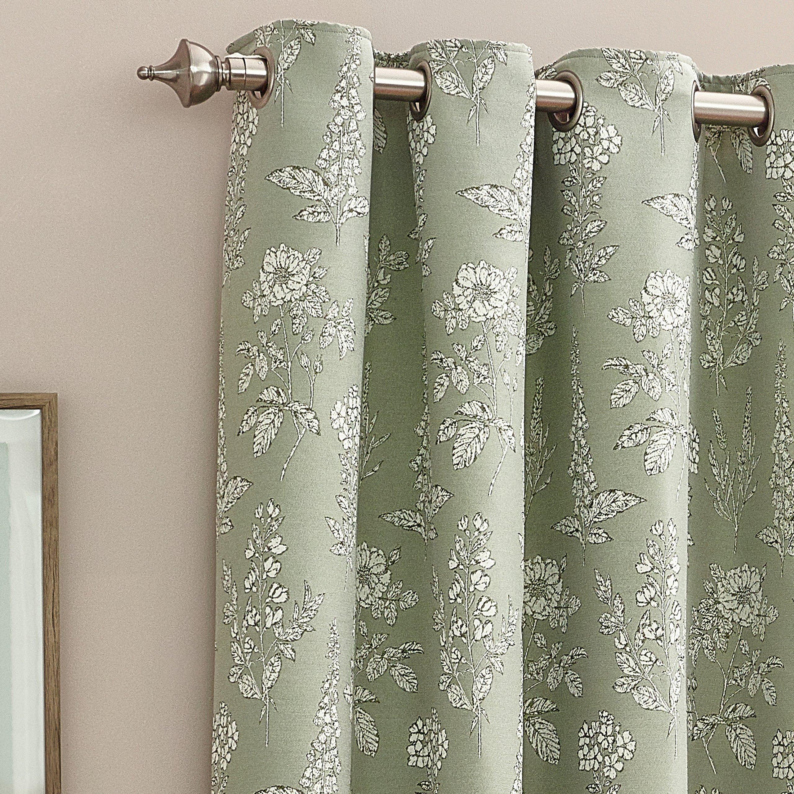 Sage - Wylder - Sophia Floral Jacquard Eyelet Curtains - 2
