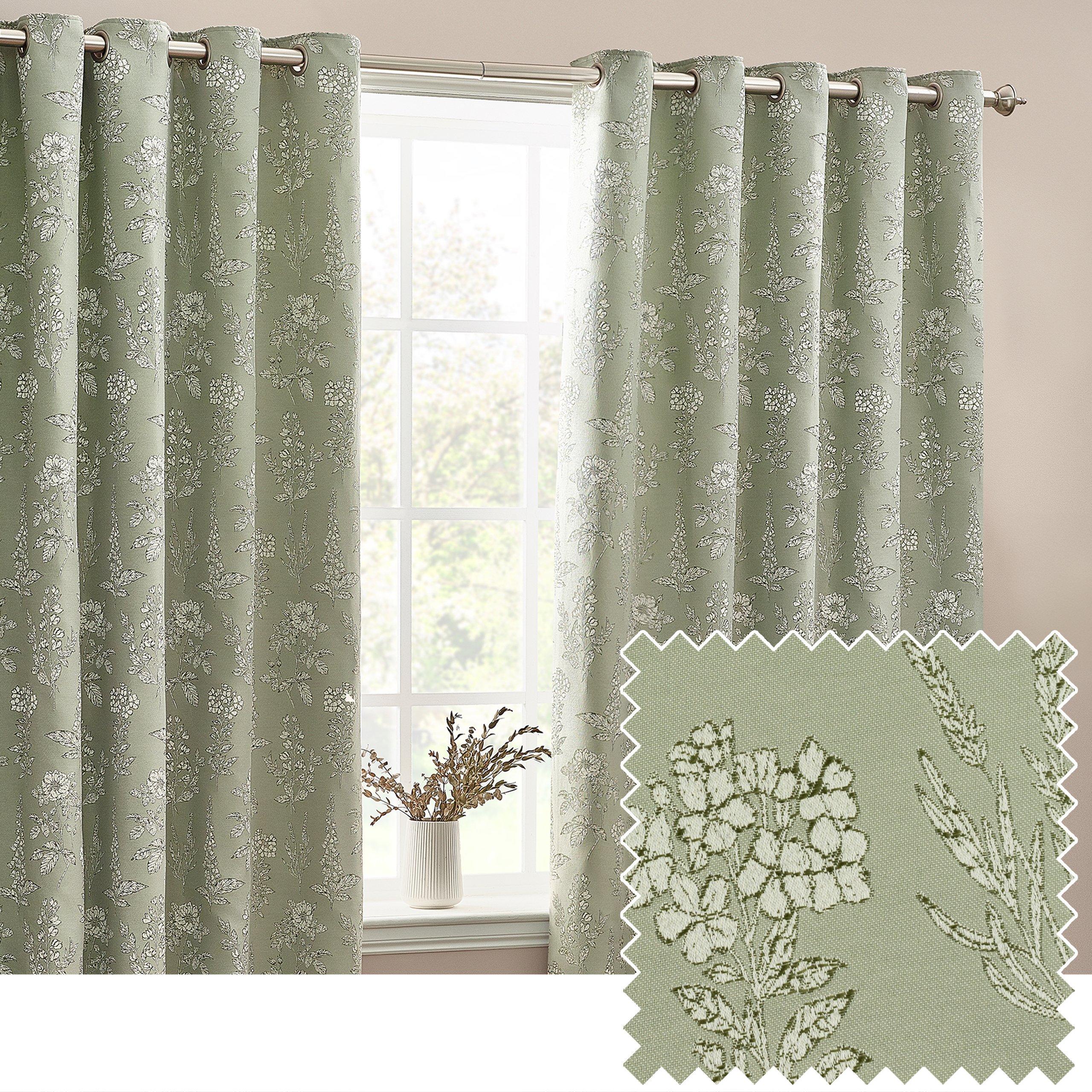 Sage - Wylder - Sophia Floral Jacquard Eyelet Curtains - 7