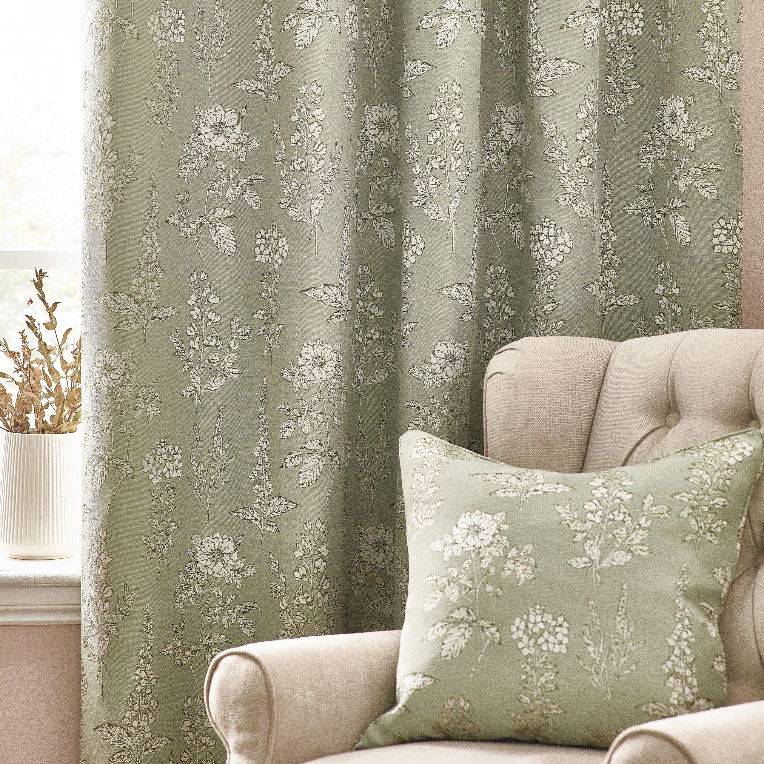Sage - Wylder - Sophia Floral Jacquard Eyelet Curtains - 4