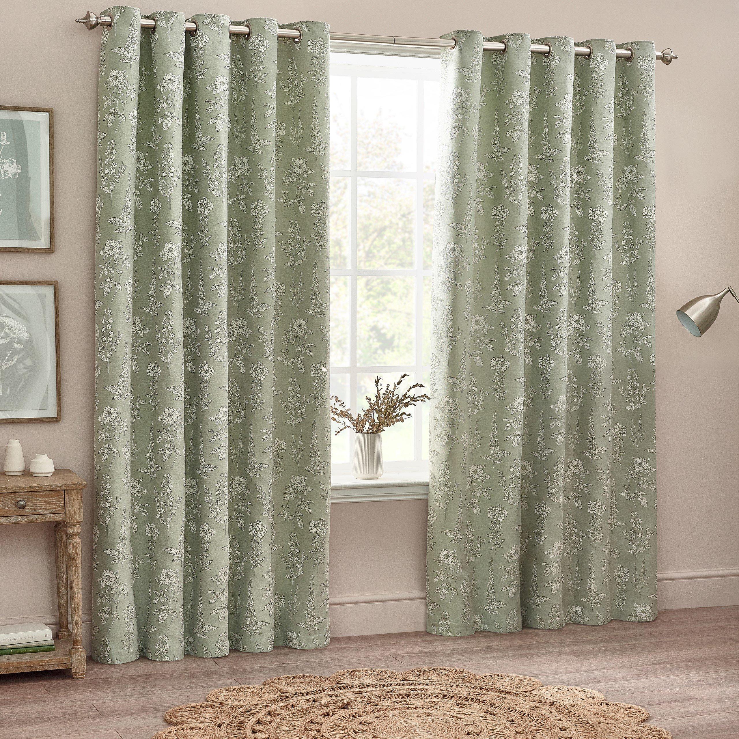 Sage - Wylder - Sophia Floral Jacquard Eyelet Curtains - 5