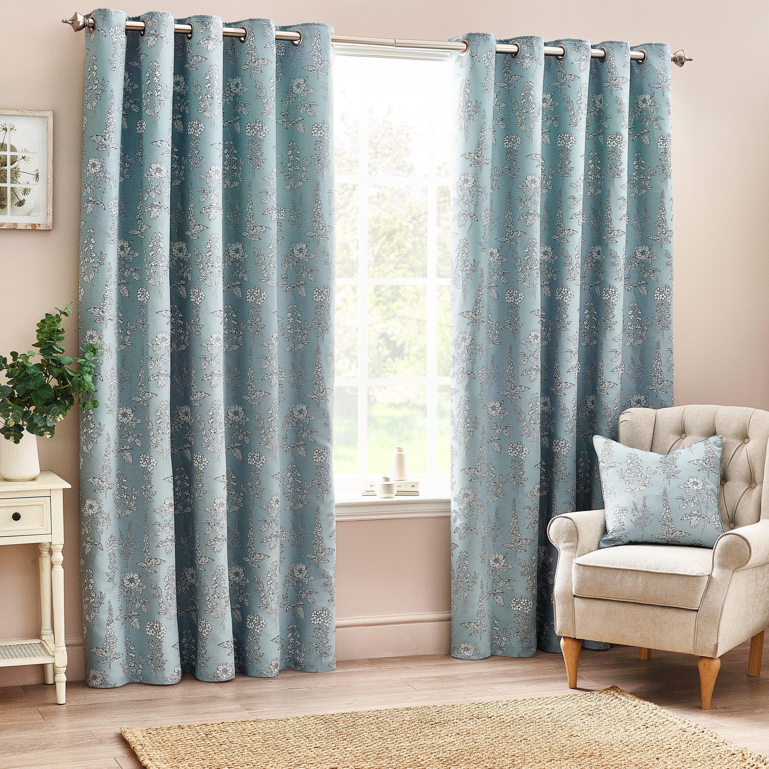 Wylder  Sophia Floral Jacquard Eyelet Curtains - Blue - 117 x 137c