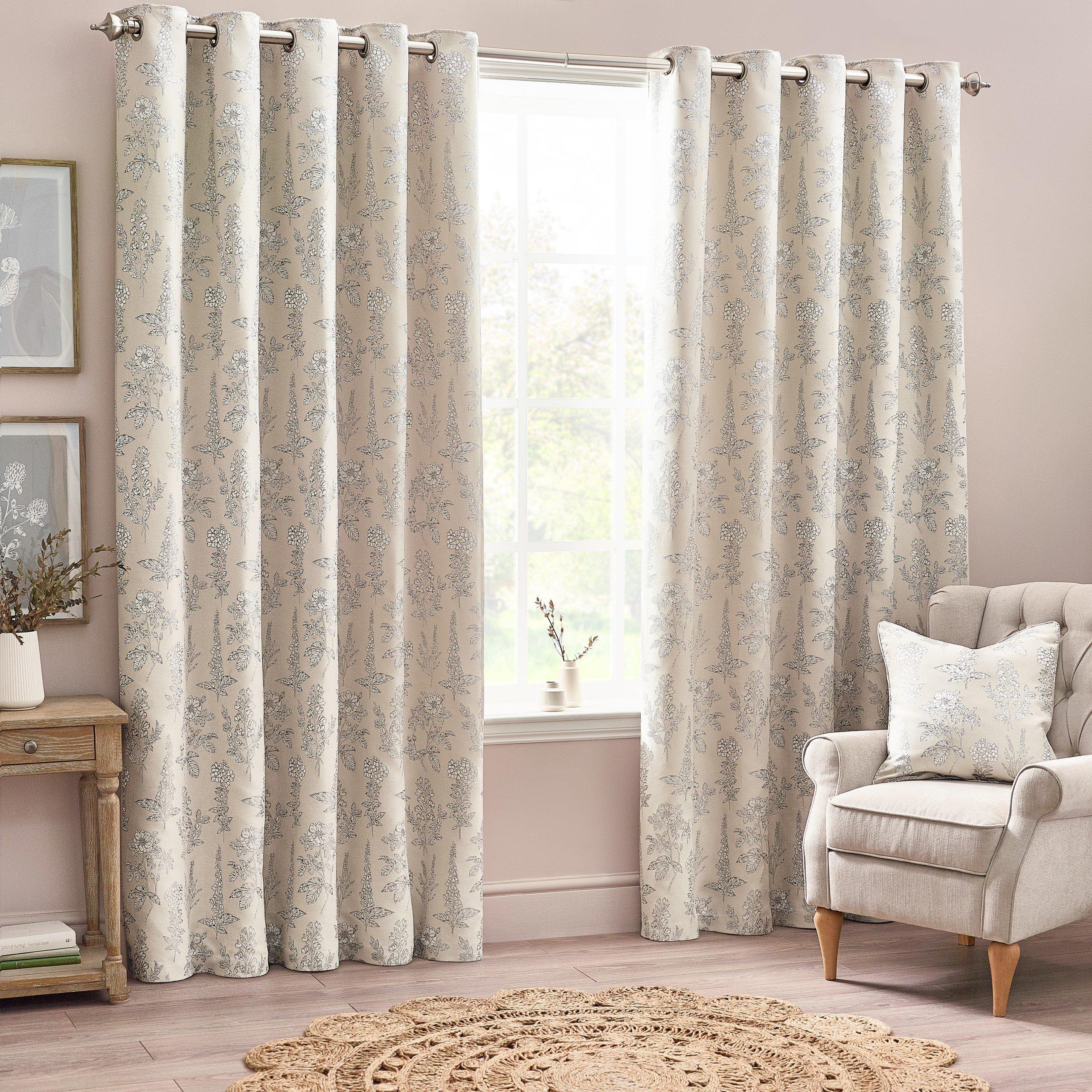Wylder  Sophia Floral Jacquard Eyelet Curtains - Natural - 168 x 137c