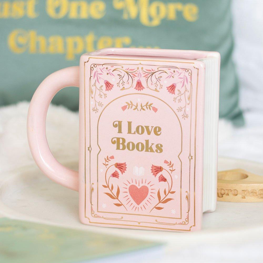 Something Different  I Love Books Book Shaped Mug Pink