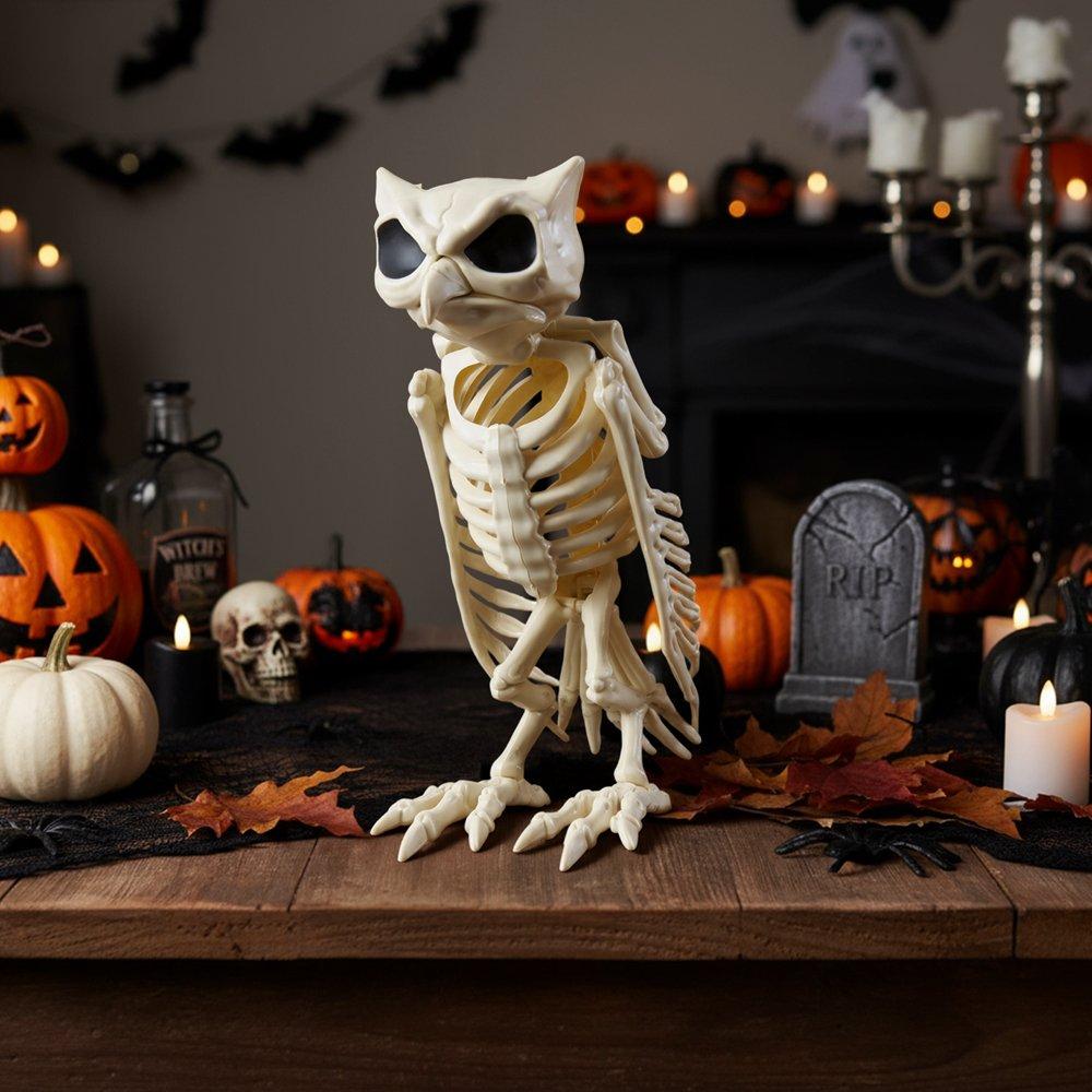 Beige - LIFE IDEAS - Spooky Owl Skeleton Figurine Bone Statue - 1