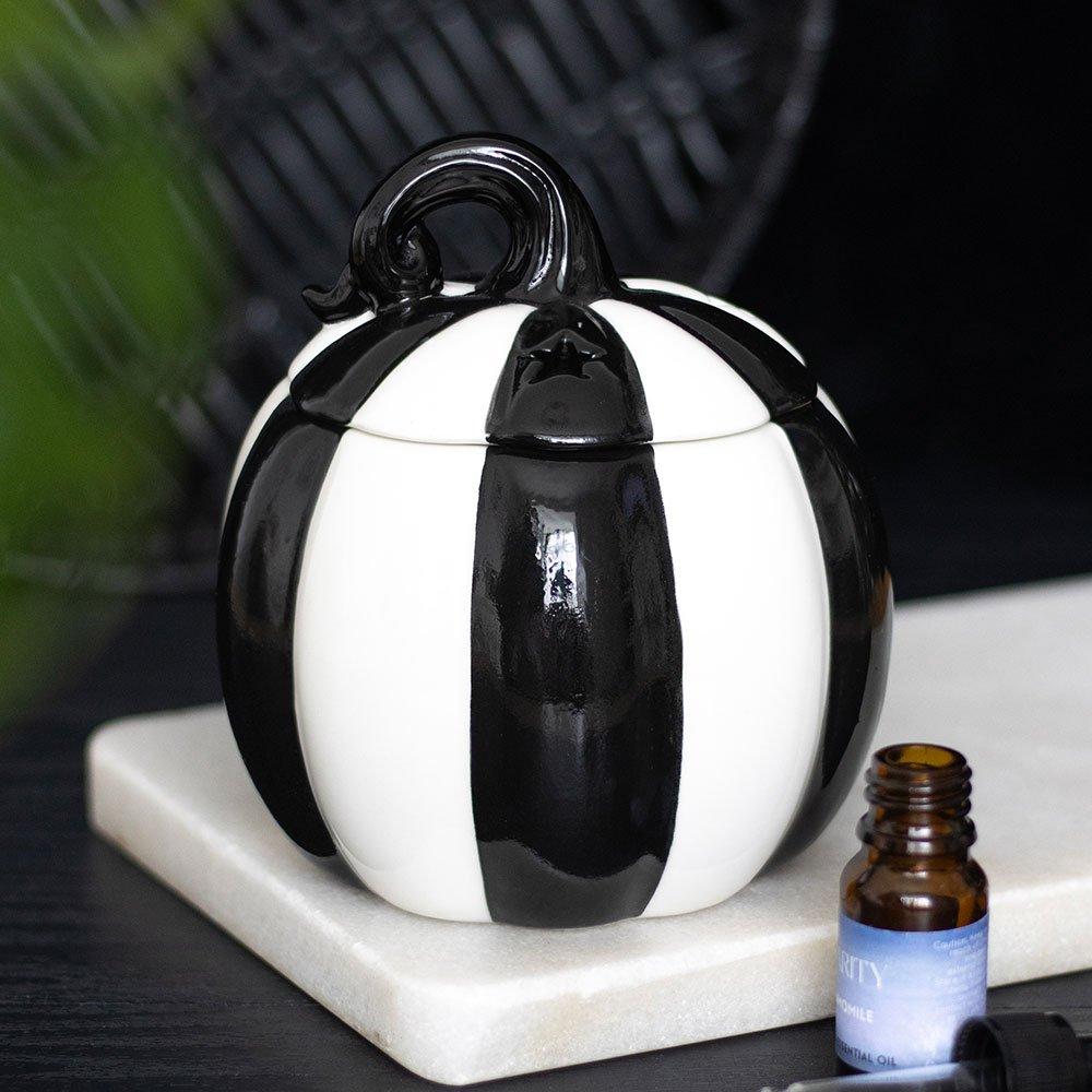 Black - Something Different - Black and White Striped Pumpkin Oil Burner - 1