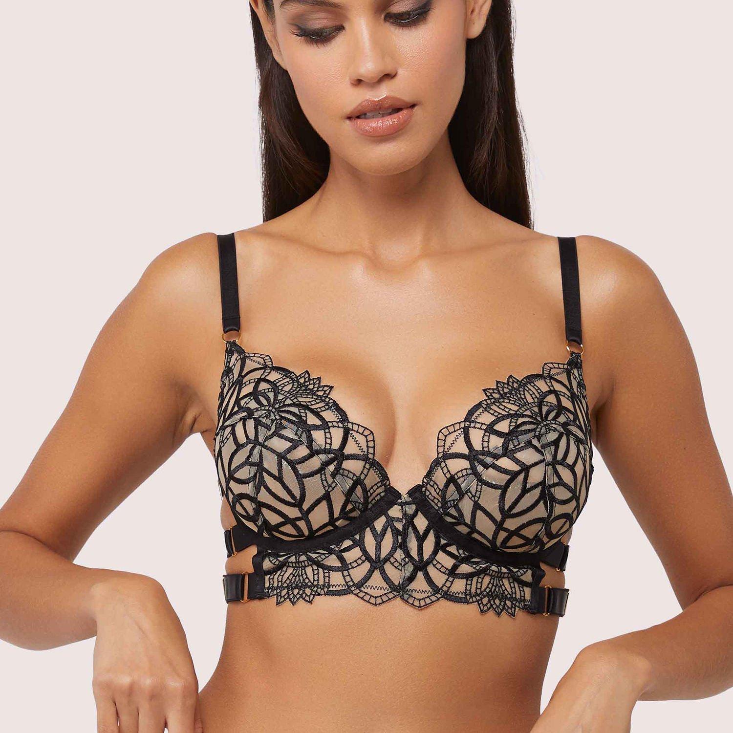 Black - Wolf and Whistle - Aisha Black Optical Embroidery Bra - 1