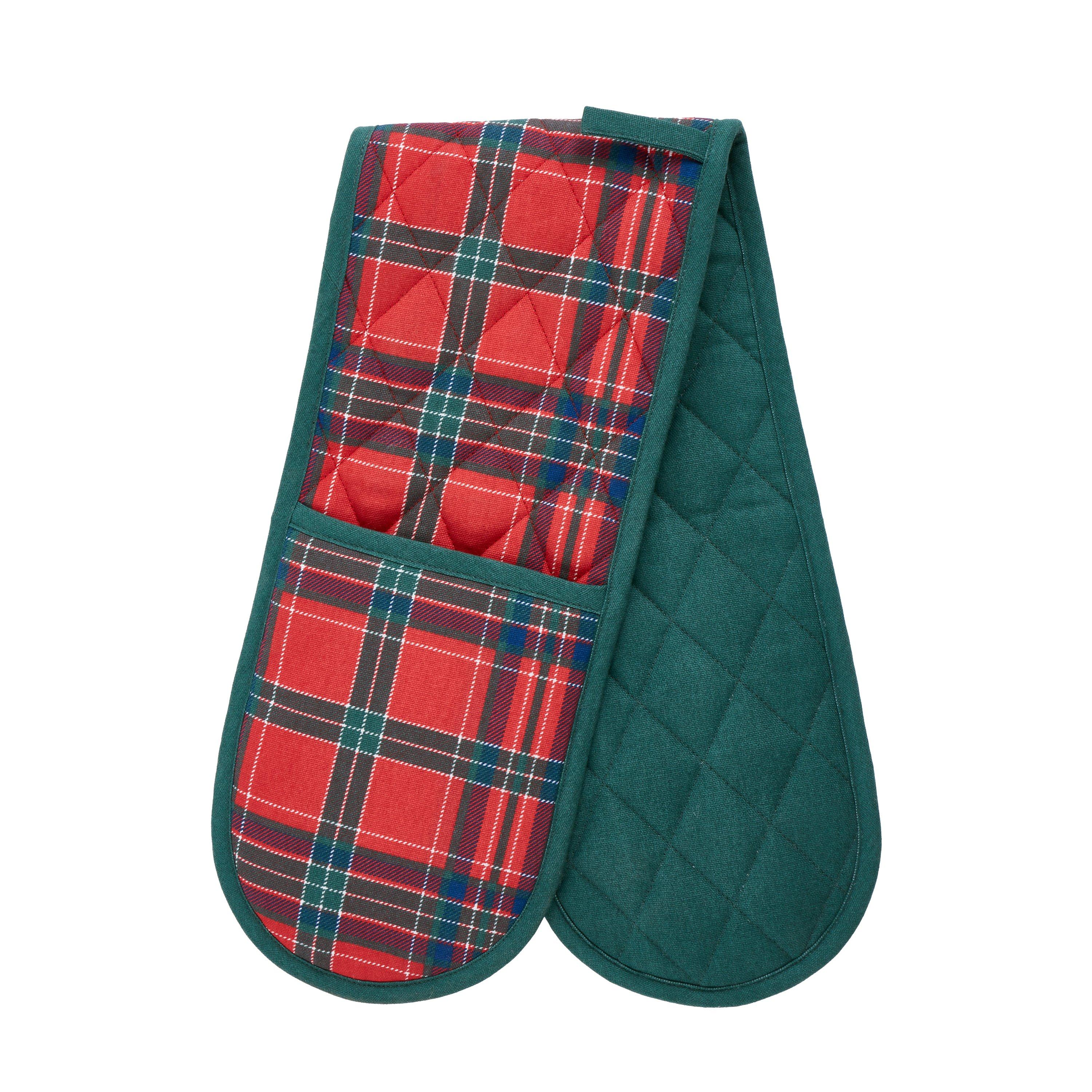 Red / Green - Catherine Lansfield - Christmas Tartan Check Kitchen Double Oven Glove - 3