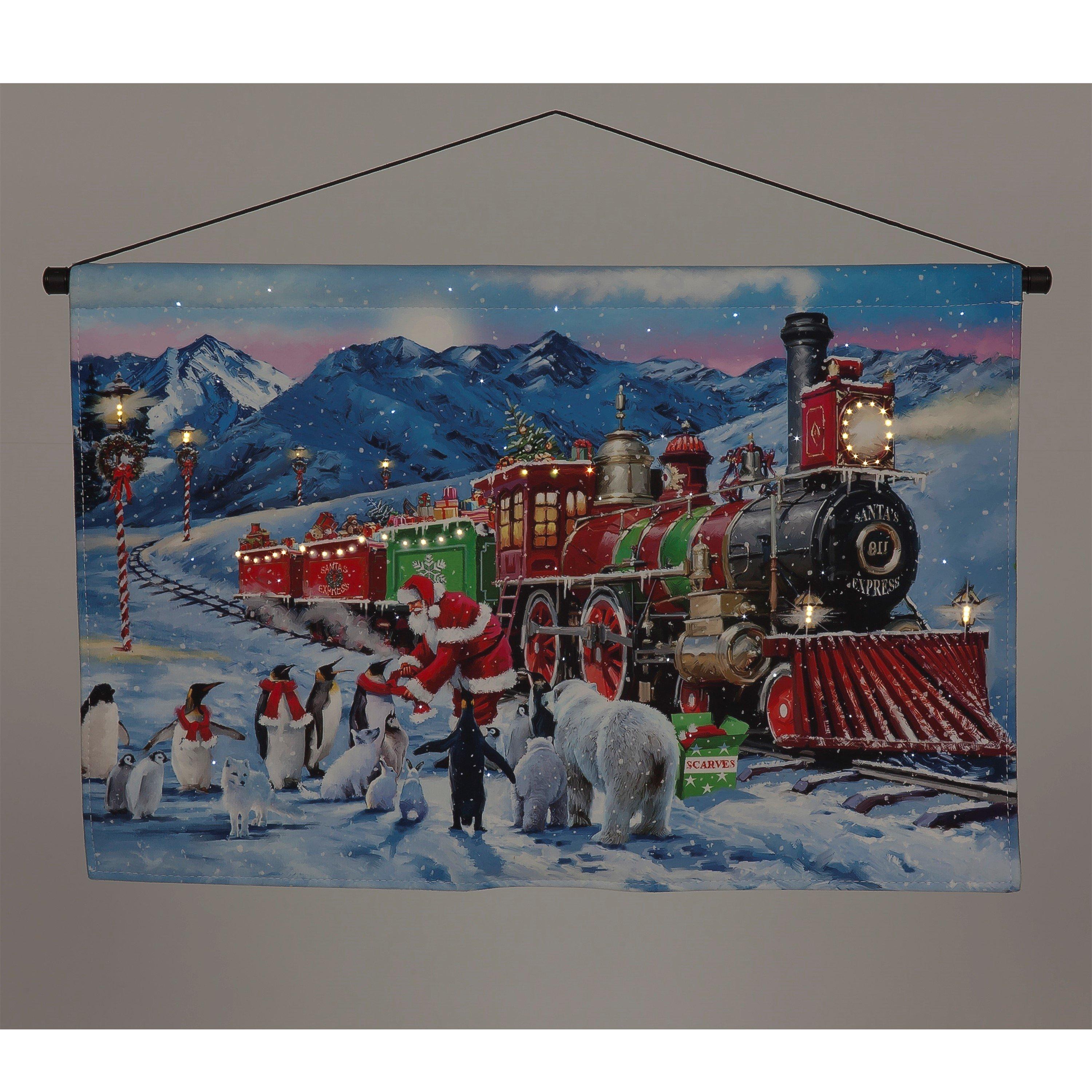 Multi - Snowtime - Fibre Optic LED Santa Express Hanging Canvas