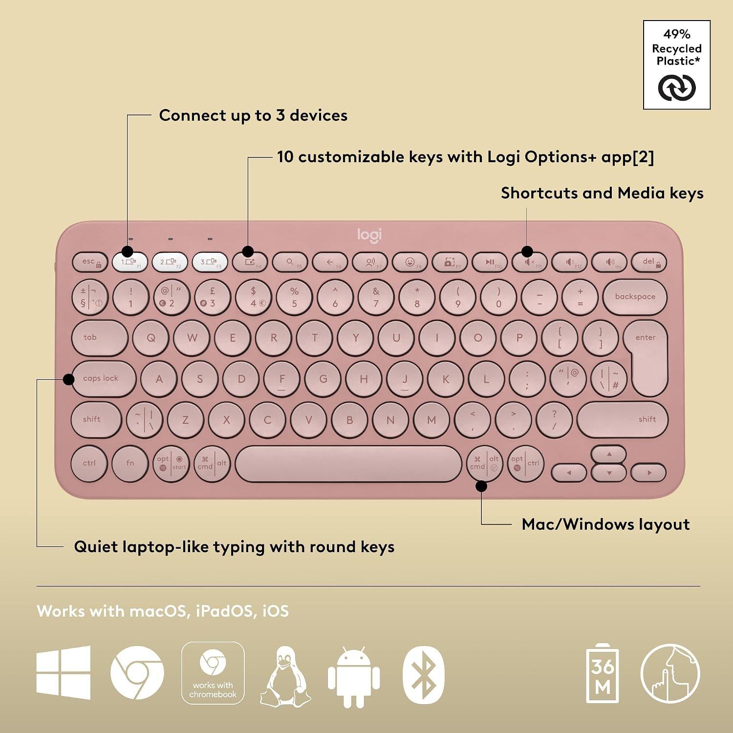 Pink - Logitech - Pebble Keys 2 K380s Bluetooth Keyboard - 5