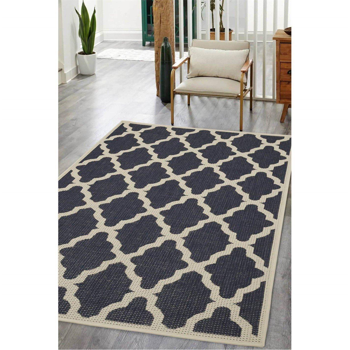 Navy - Homemaker - Trellis Gel Flatweave Rug Navy - 1