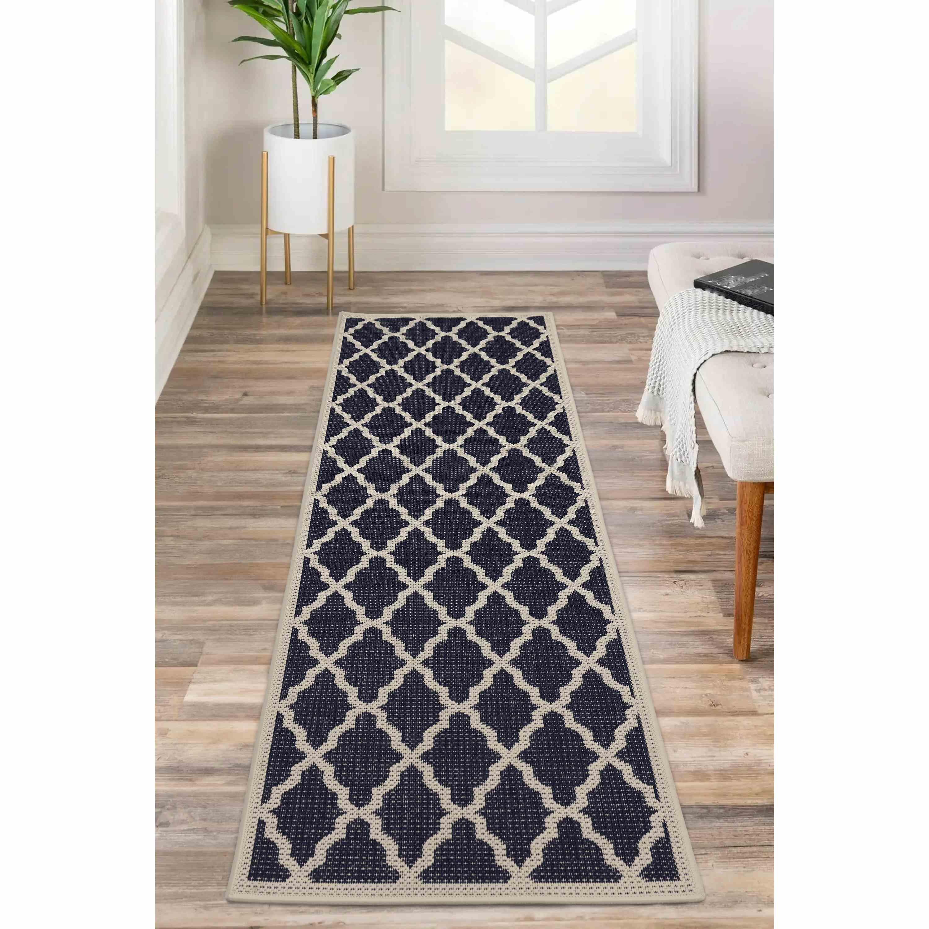 Navy - Homemaker - Trellis Gel Flatweave Rug Navy - 5