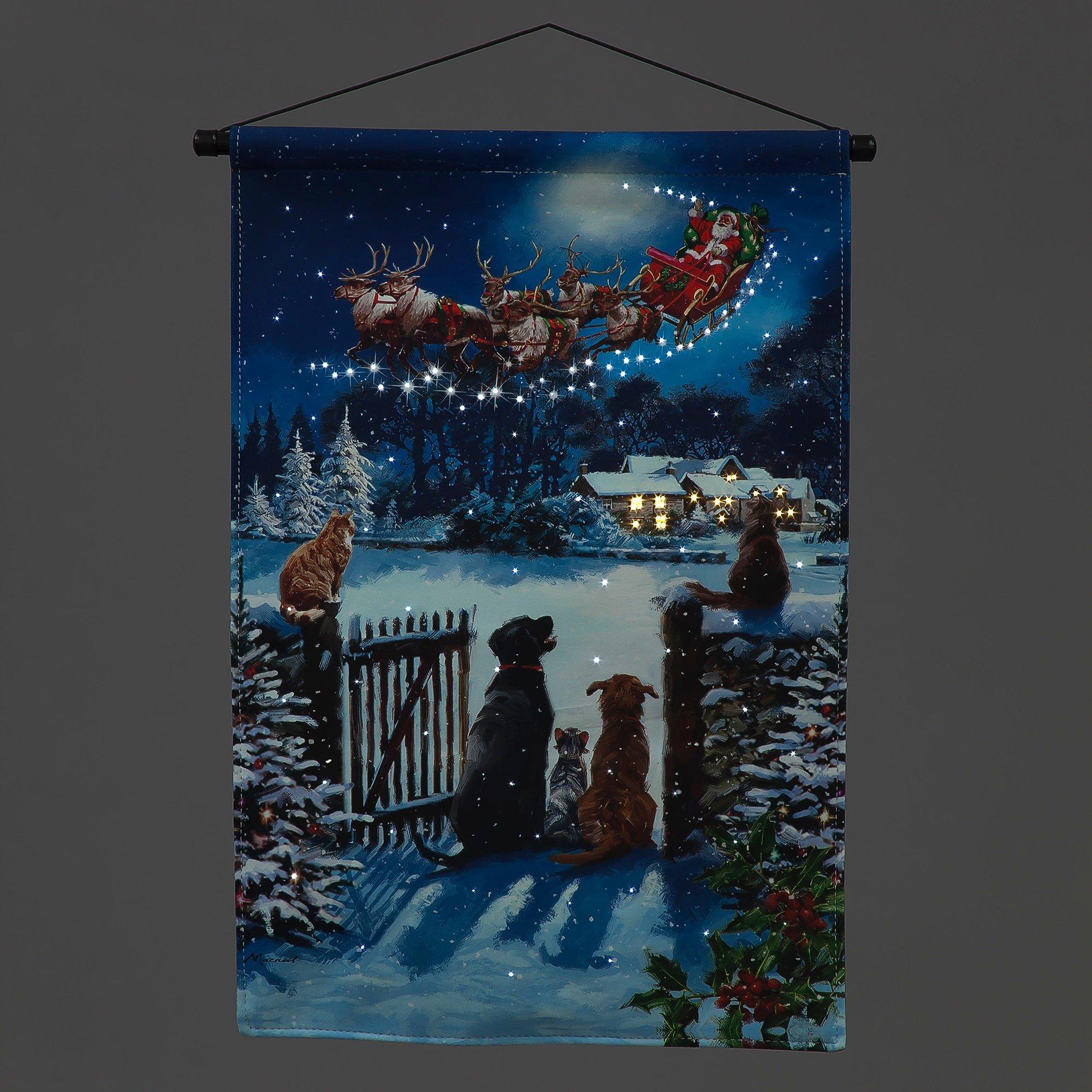 Multi - Snowtime - Fibre Optic Lit 60cm Cats and Dogs Tapestry