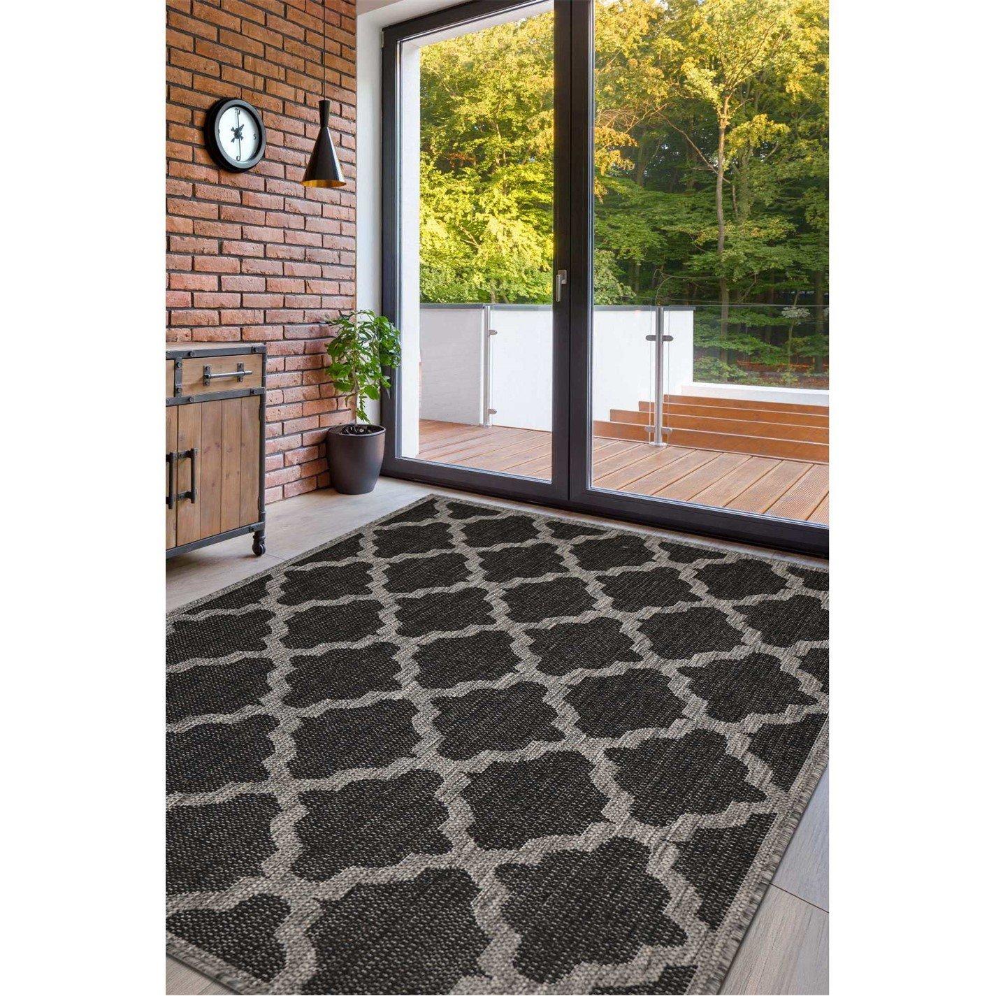 Black - Homemaker - Trellis Gel Flatweave Rug Black - 1