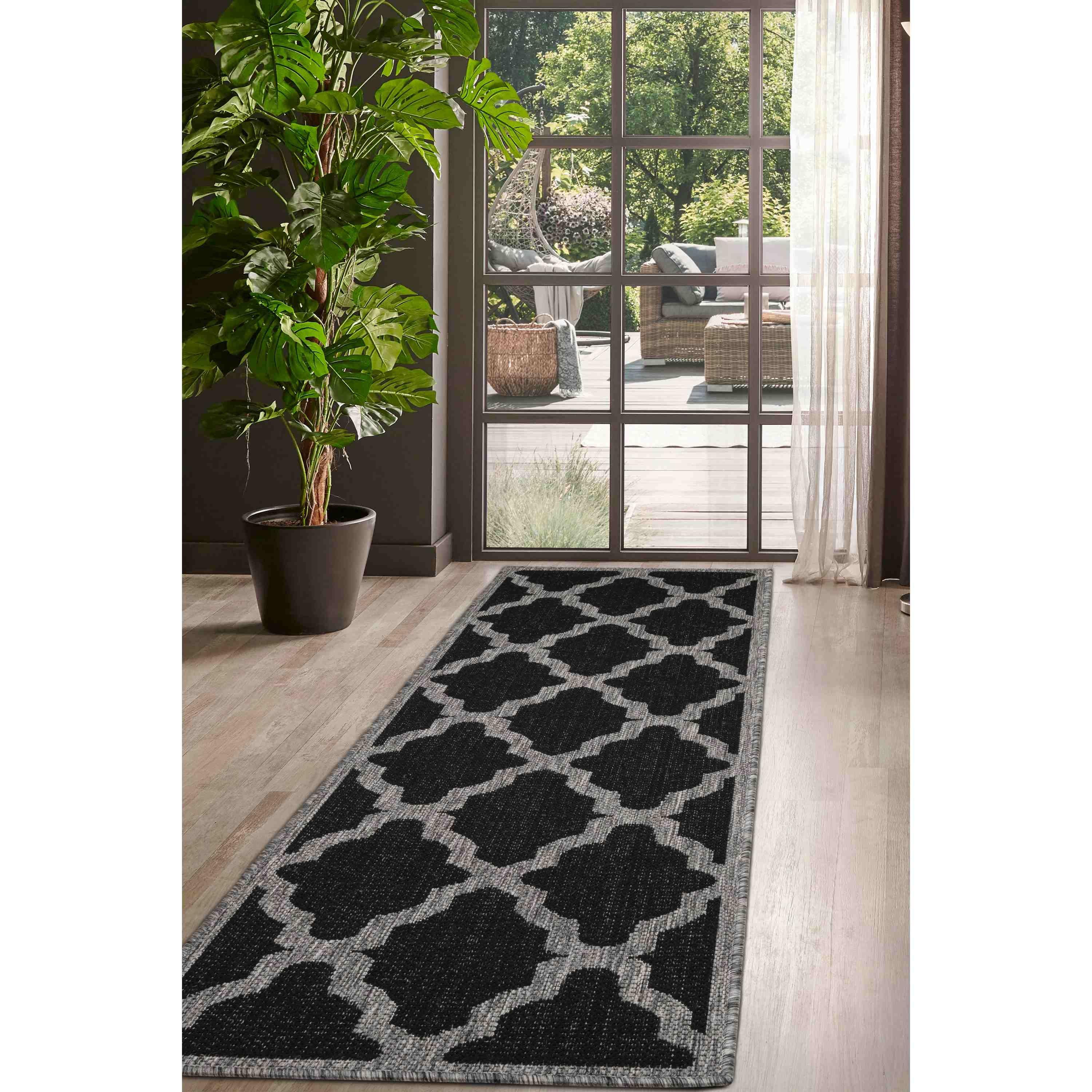 Black - Homemaker - Trellis Gel Flatweave Rug Black - 5