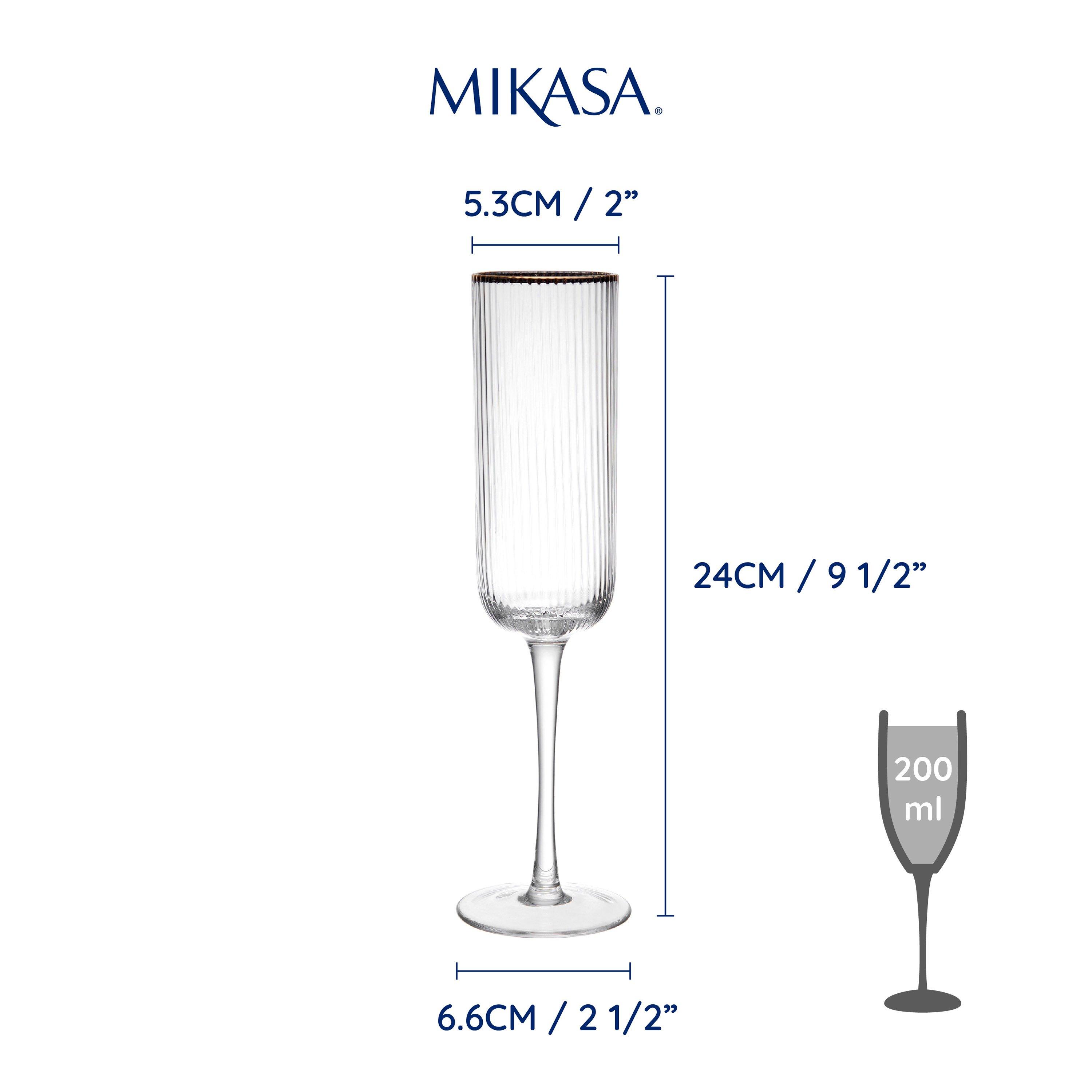 Clear - Mikasa - Sorrento Crystal Champagne Flute Glasses - 6