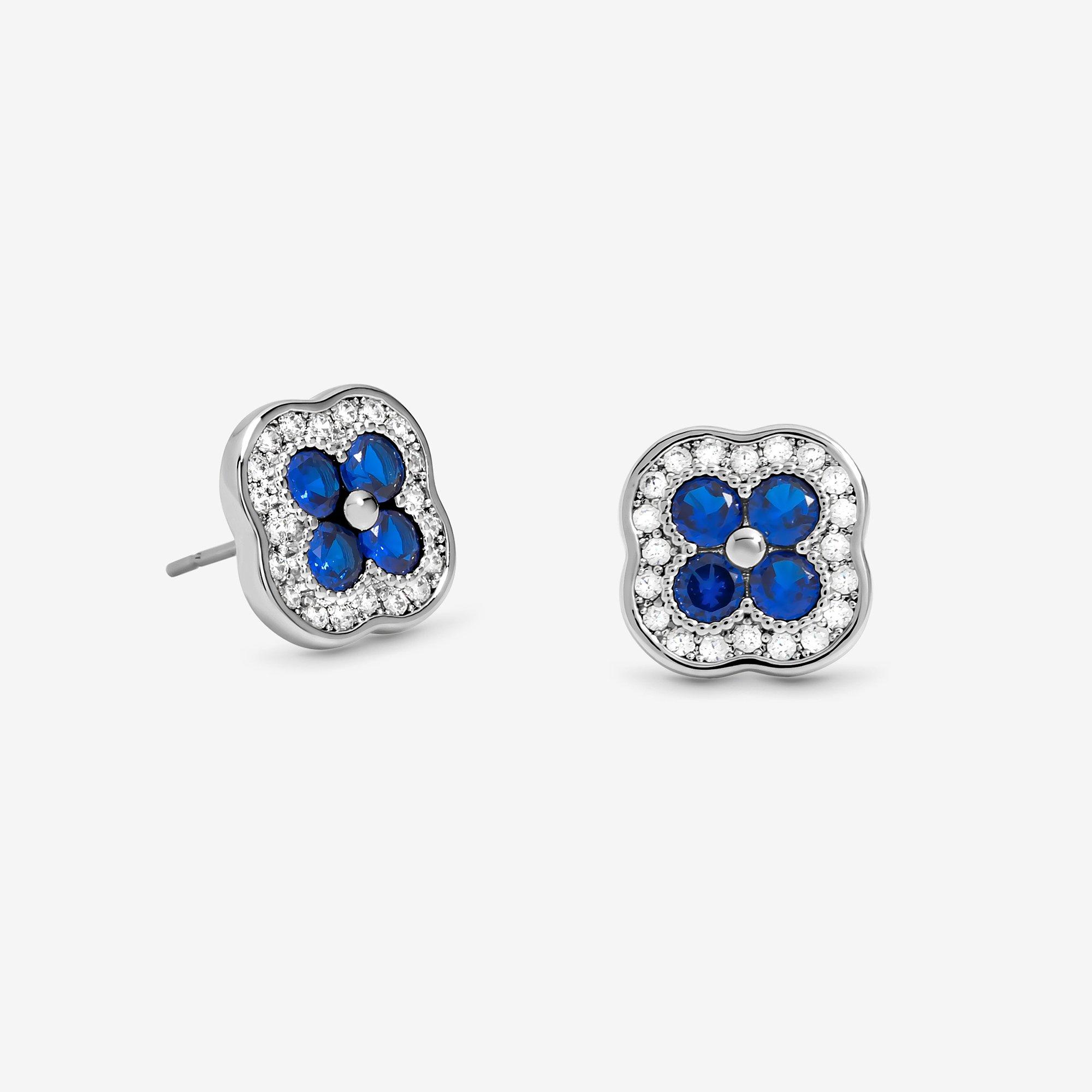 Silver - Jon Richard - Rhodium Plated Crystal and Sapphire Clover Studs - 1