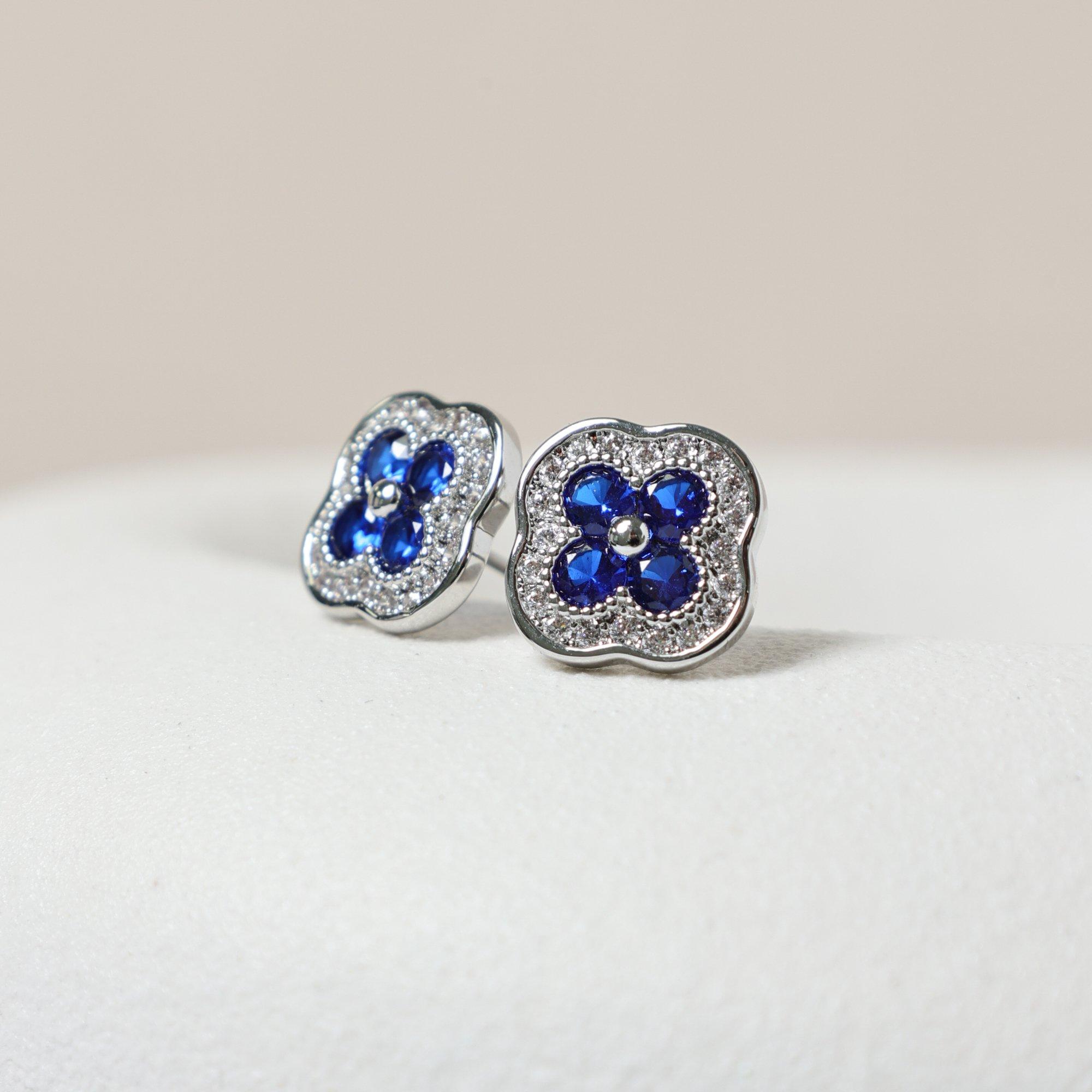 Silver - Jon Richard - Rhodium Plated Crystal and Sapphire Clover Studs - 3