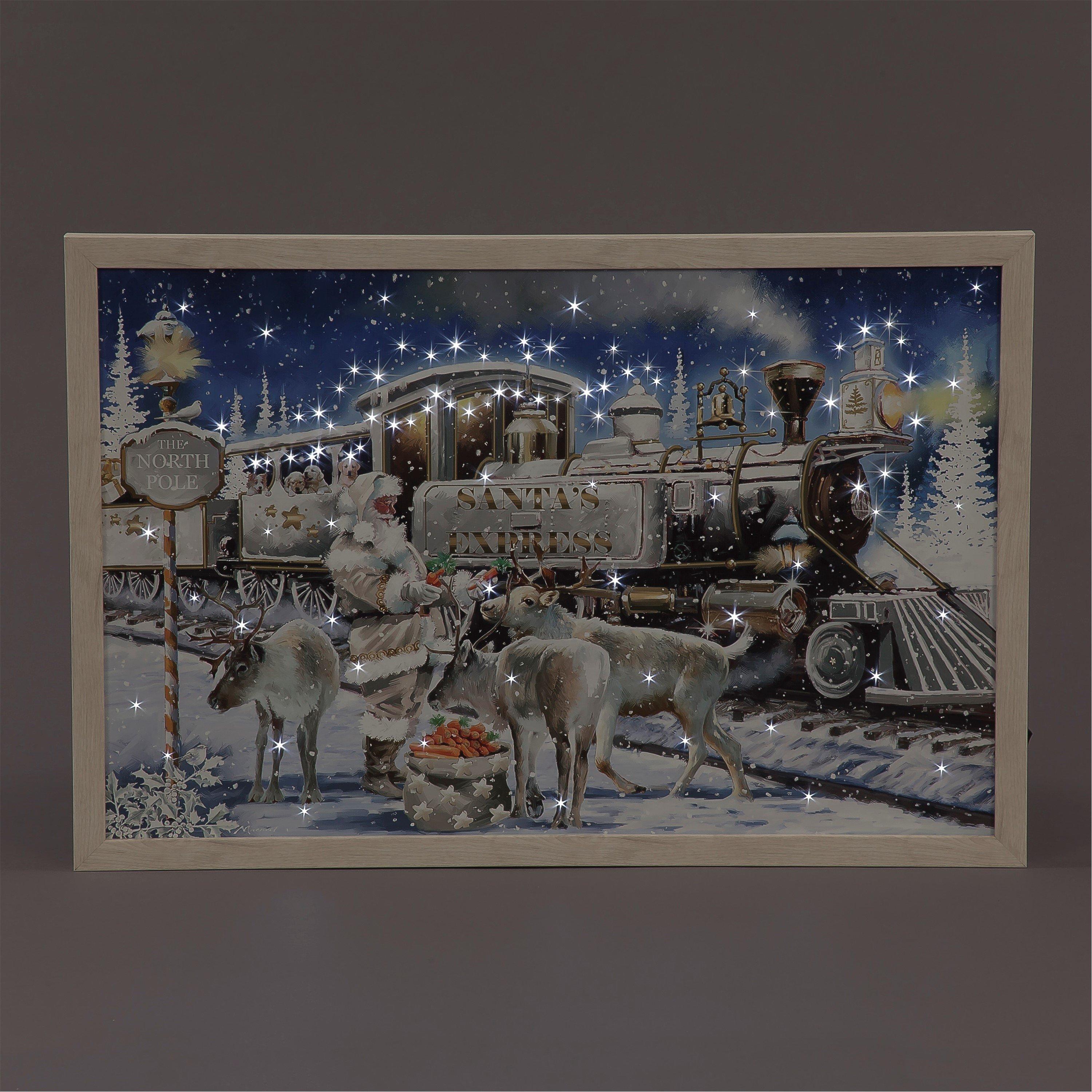 Multi - Snowtime - Fibre Optic Lit Framed Santa Express Canvas