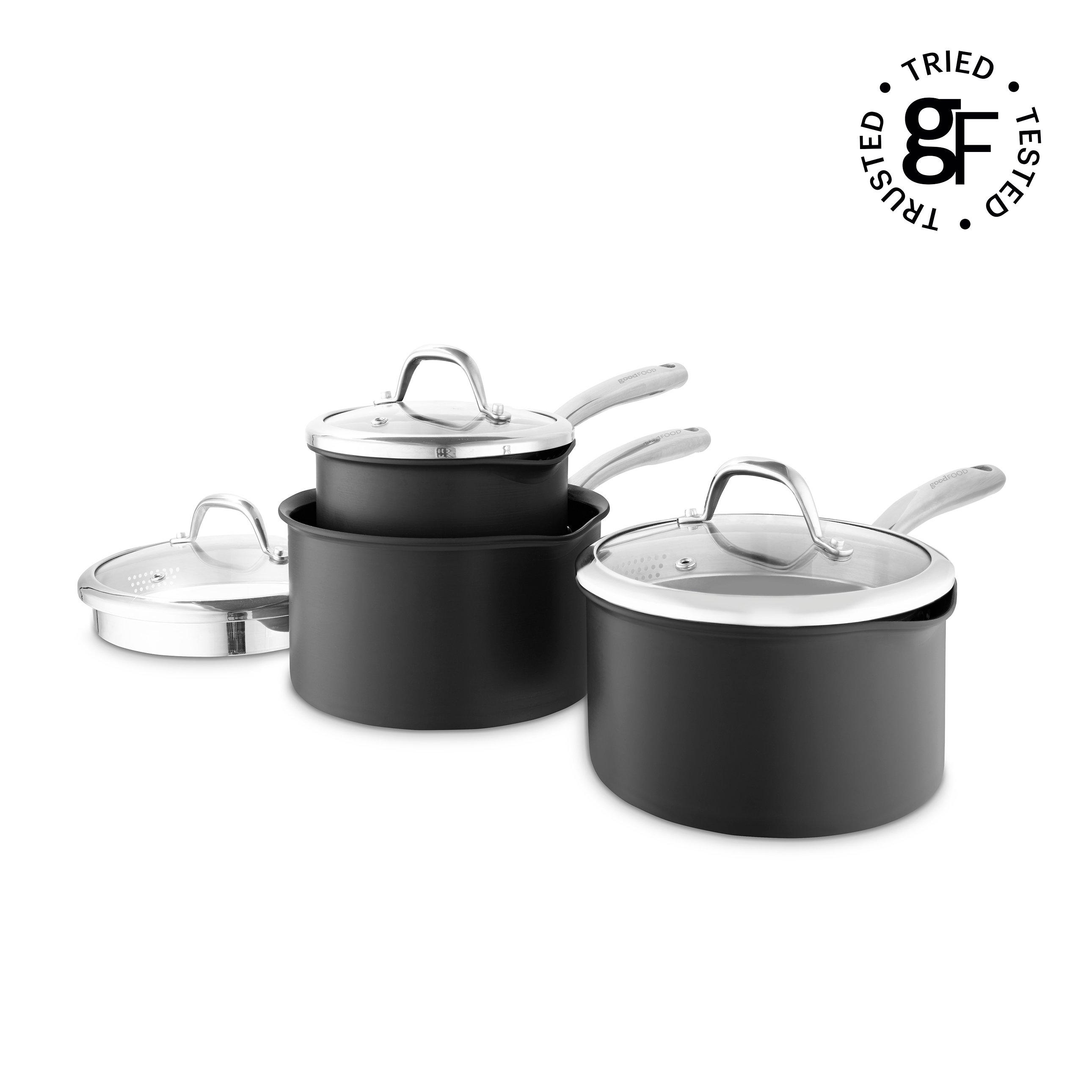 Grey - Good Food - Hard Anodized 3 Piece Saucepan Set - 1