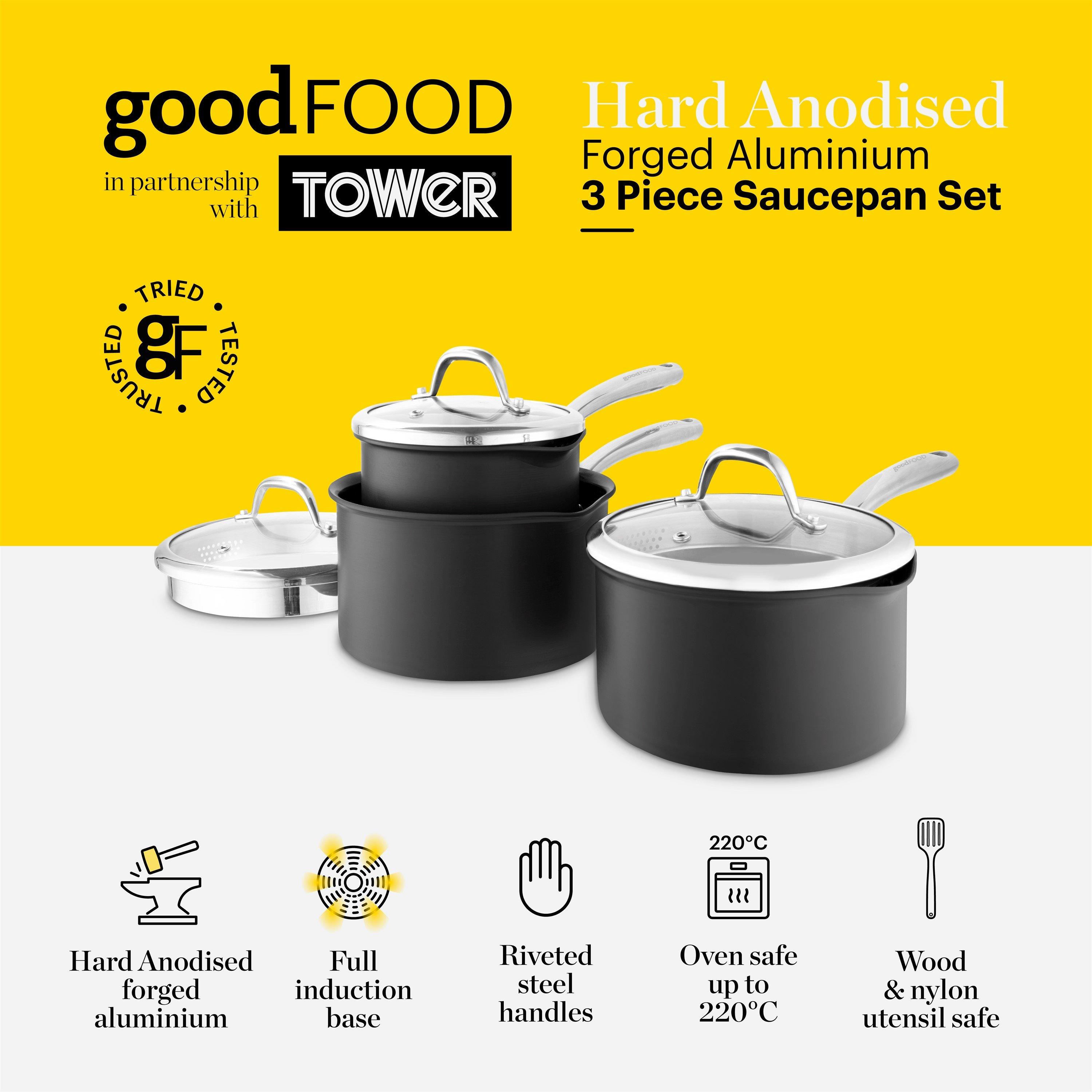 Grey - Good Food - Hard Anodized 3 Piece Saucepan Set - 2
