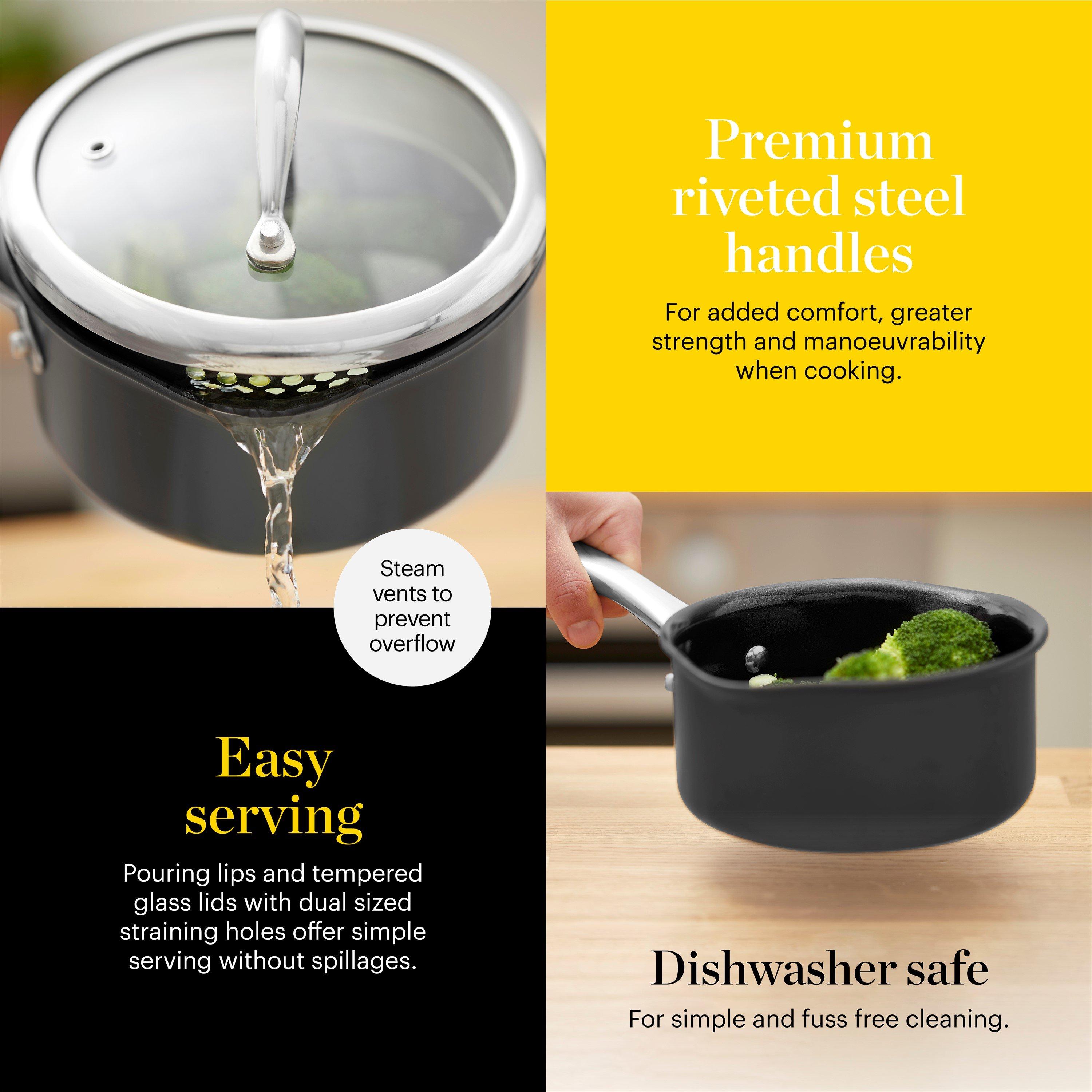 Grey - Good Food - Hard Anodized 3 Piece Saucepan Set - 5