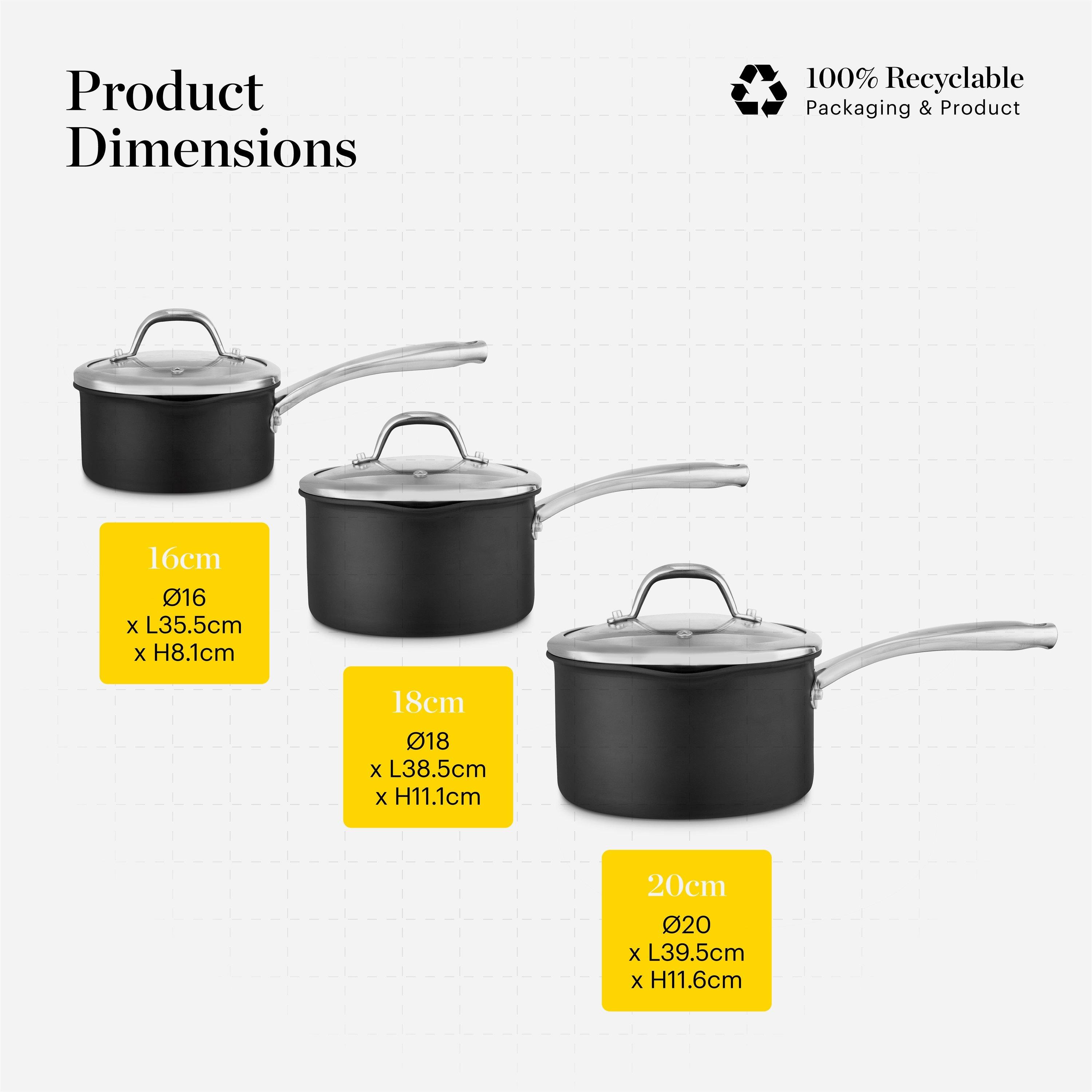 Grey - Good Food - Hard Anodized 3 Piece Saucepan Set - 6