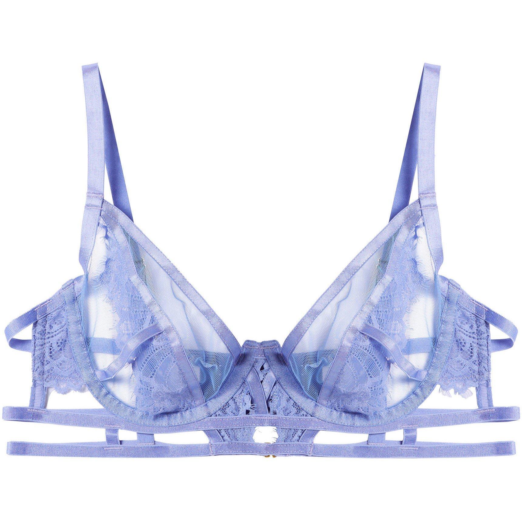Blue - Wolf and Whistle - Claire Blue Caged Lace Bra - 4
