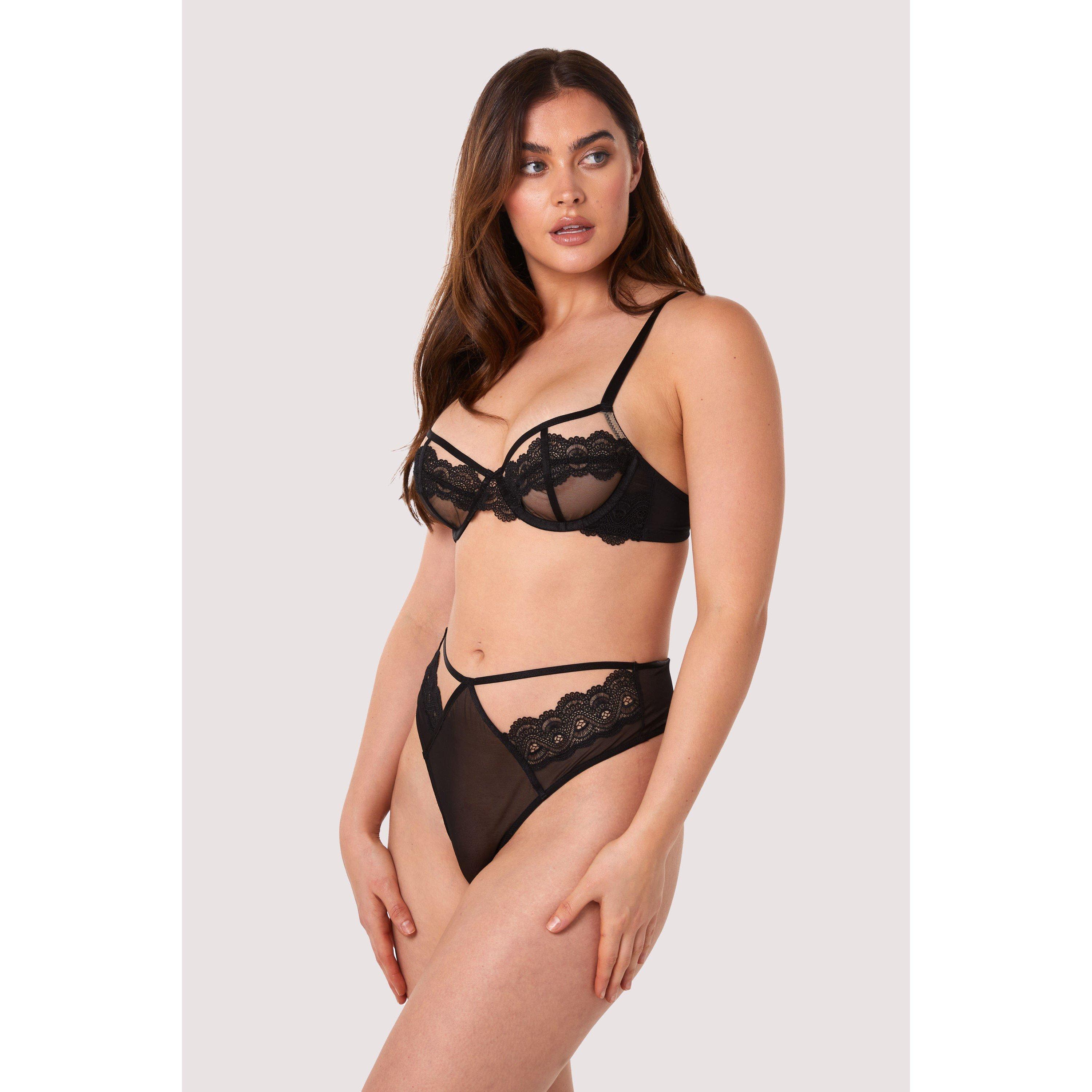Black - Wolf and Whistle - Maisie Black Lace Trim High Waist Thong - 3