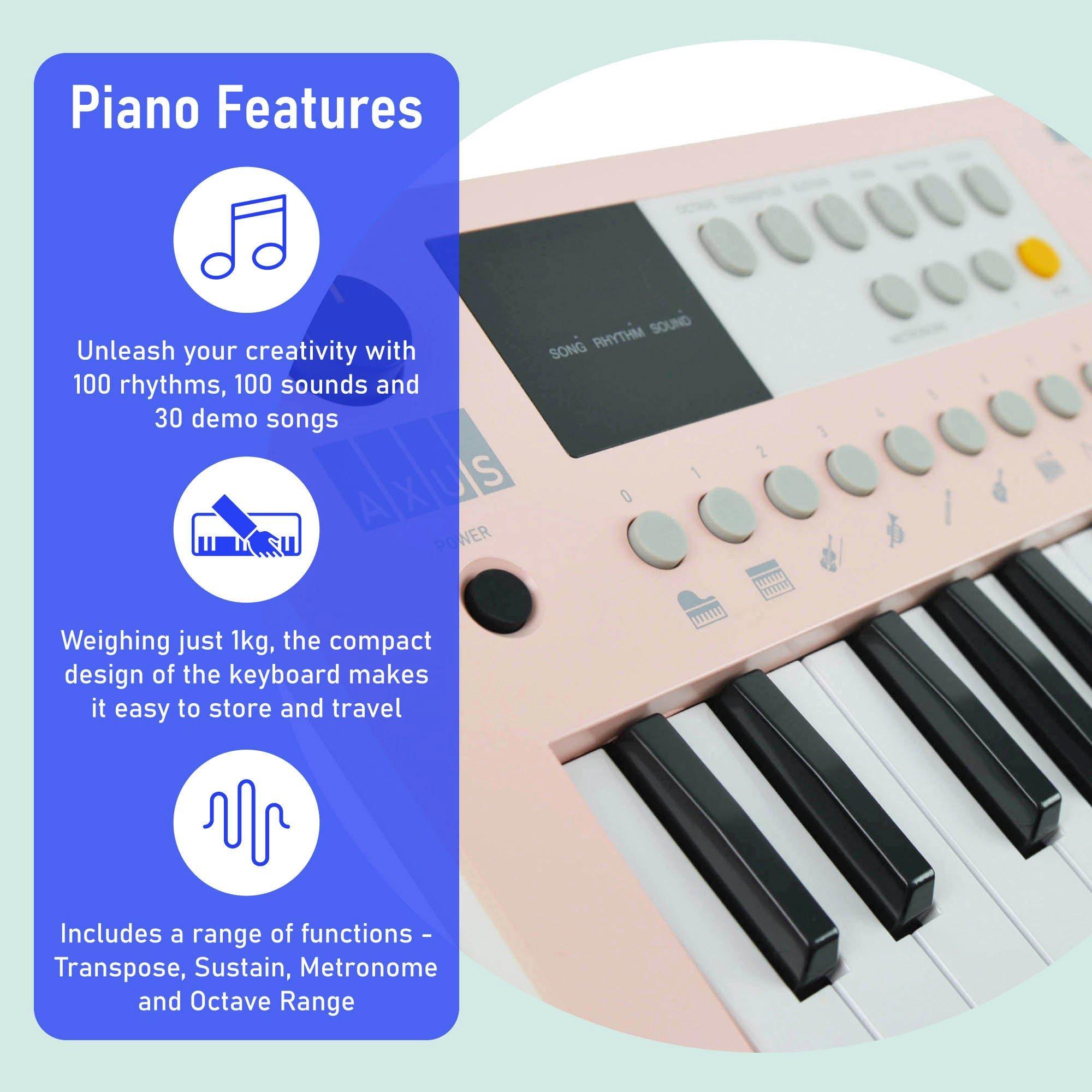Pink - Axus - Mini Keyboard 37 Key Keyboard - 3