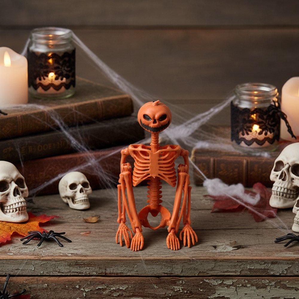 Orange - LIFE IDEAS - 38cm Posable Halloween Pumpkin Skeleton Decoration - 1