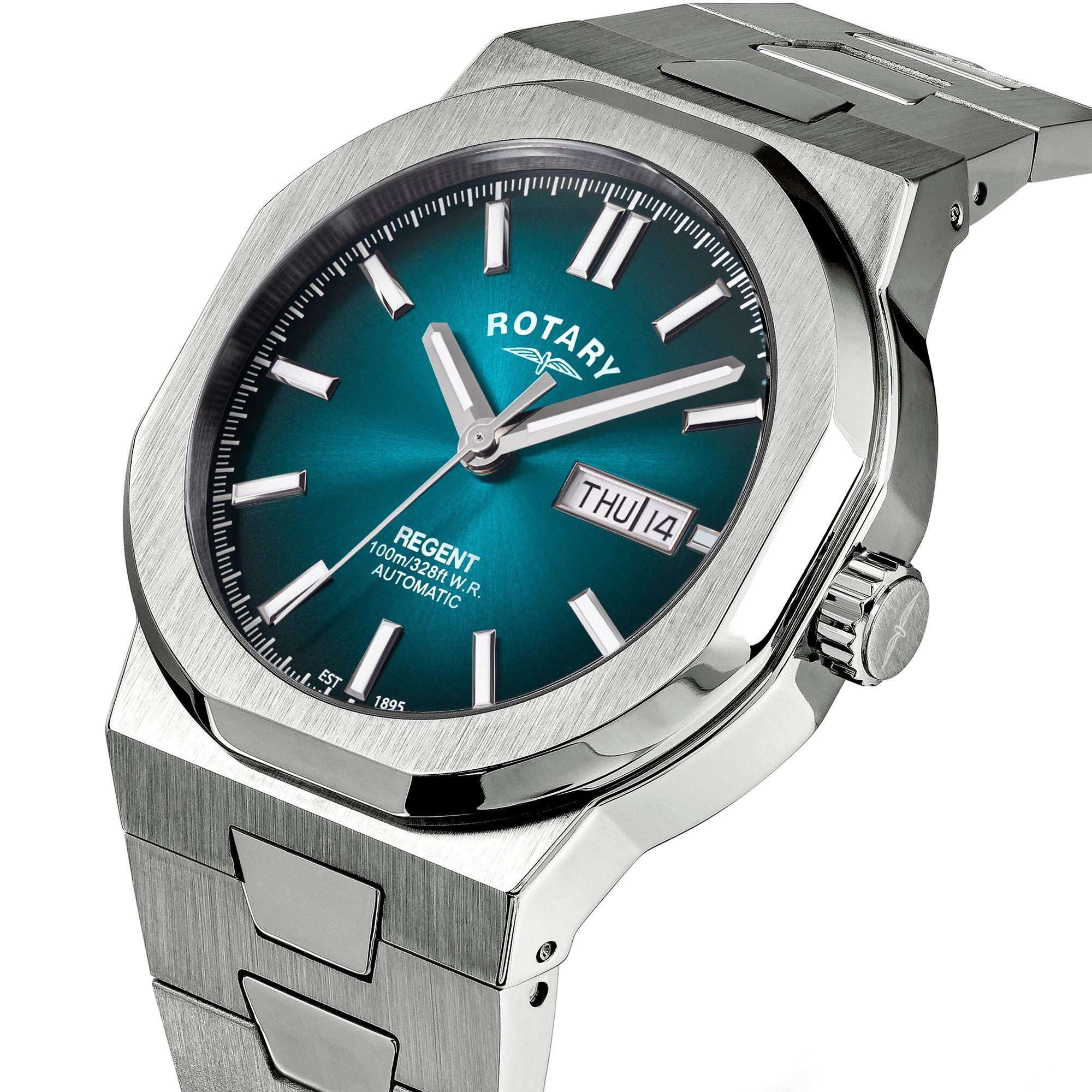 Silver - Rotary - Rotary Mens Regent Automatic Teal Dial SS Watch - 2