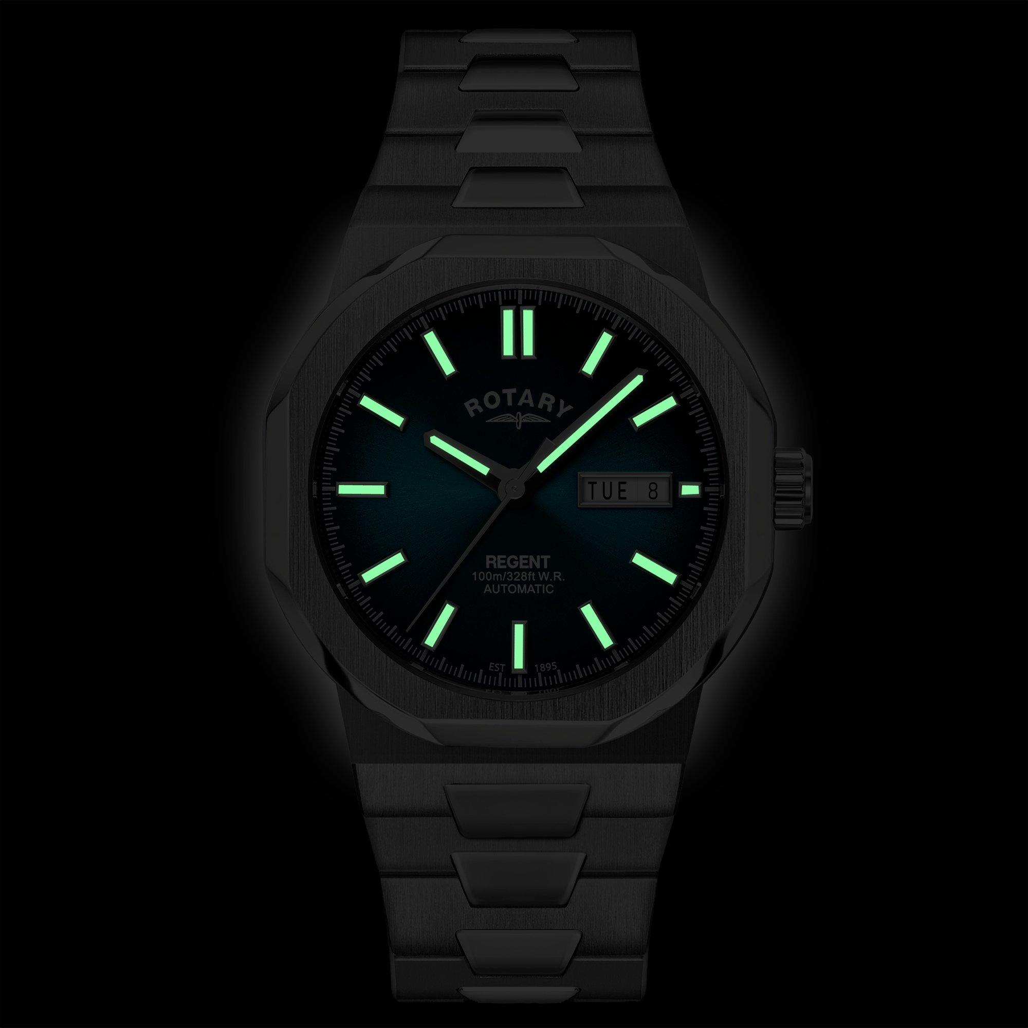 Silver - Rotary - Rotary Mens Regent Automatic Teal Dial SS Watch - 5